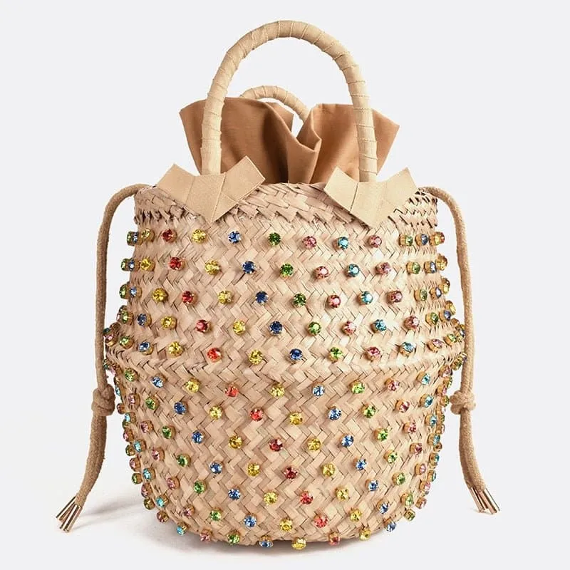 Crystal Embellished Woven Tote Bag