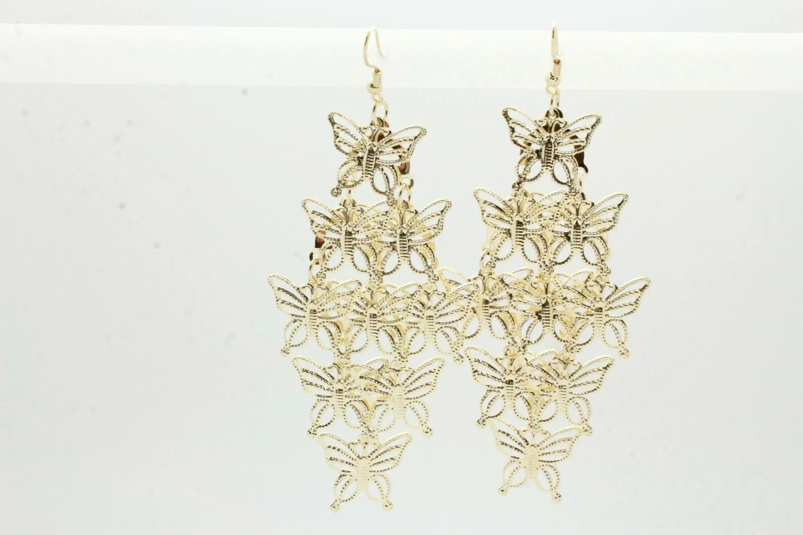 Cute Earrings Gold Color Shiny Metal Butterfly Charm Spring Summer