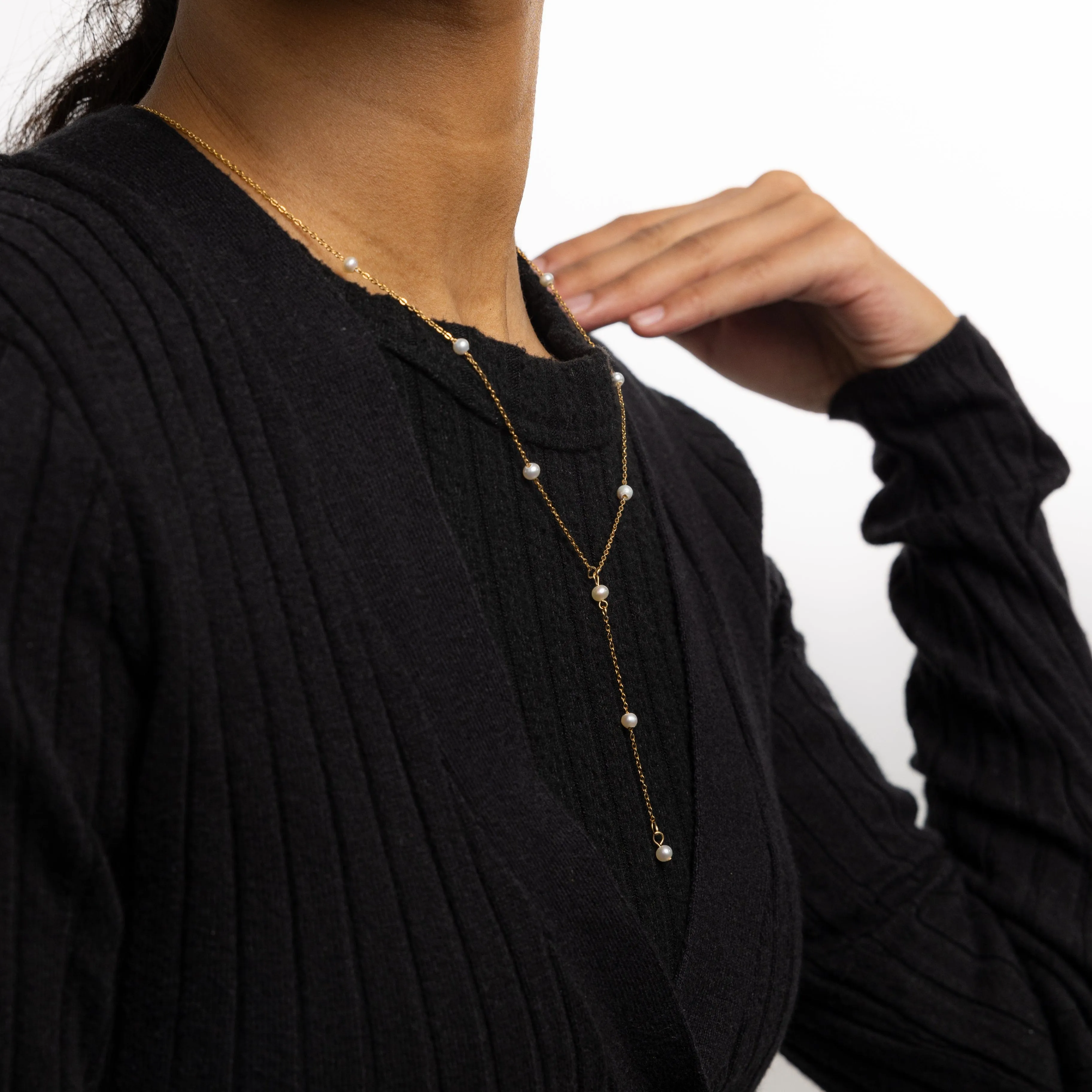 Dotted Pearl Lariat Necklace