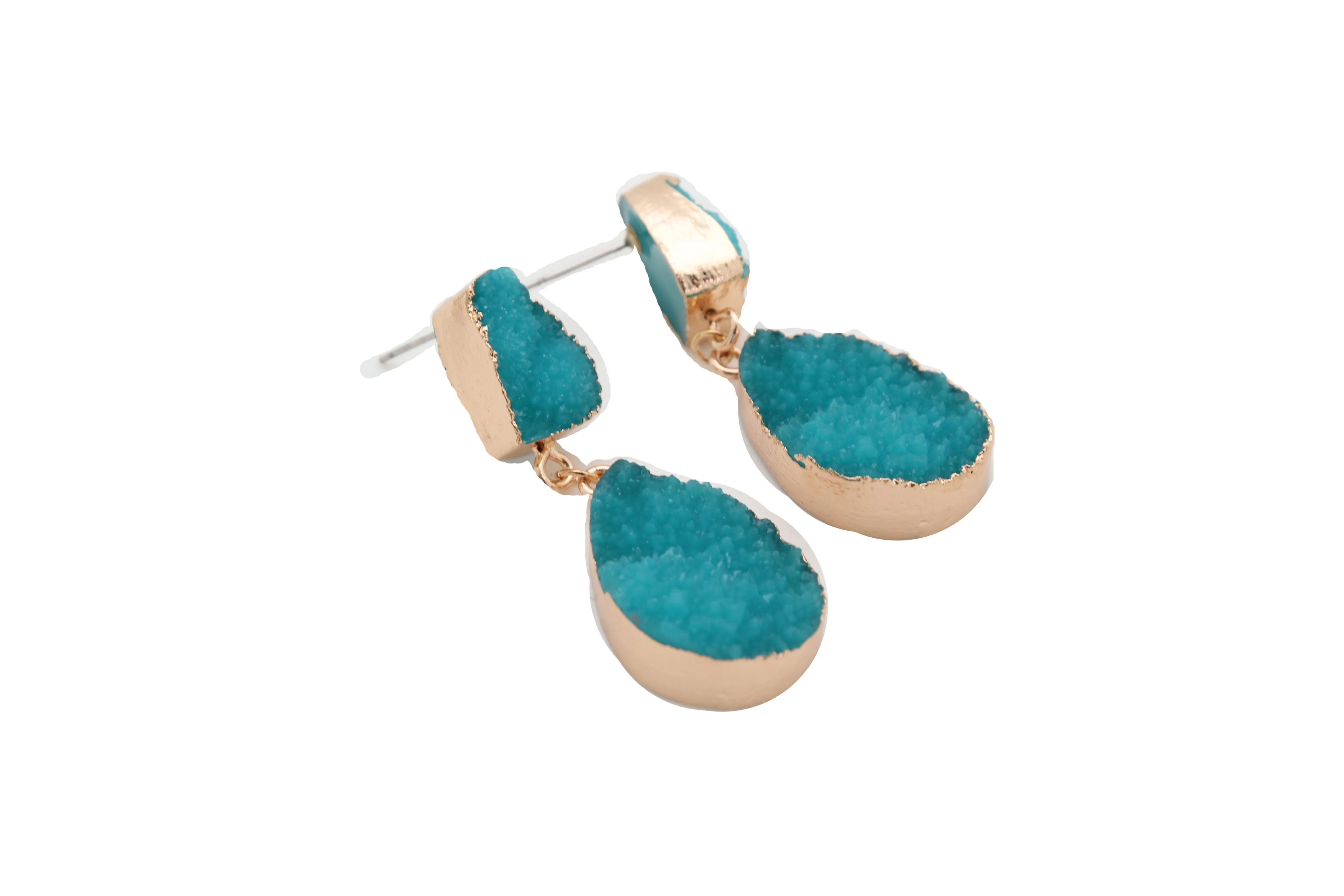 Earrings Set Cute Gold Metal Dangle Turquoise Blue Color Elegant Style