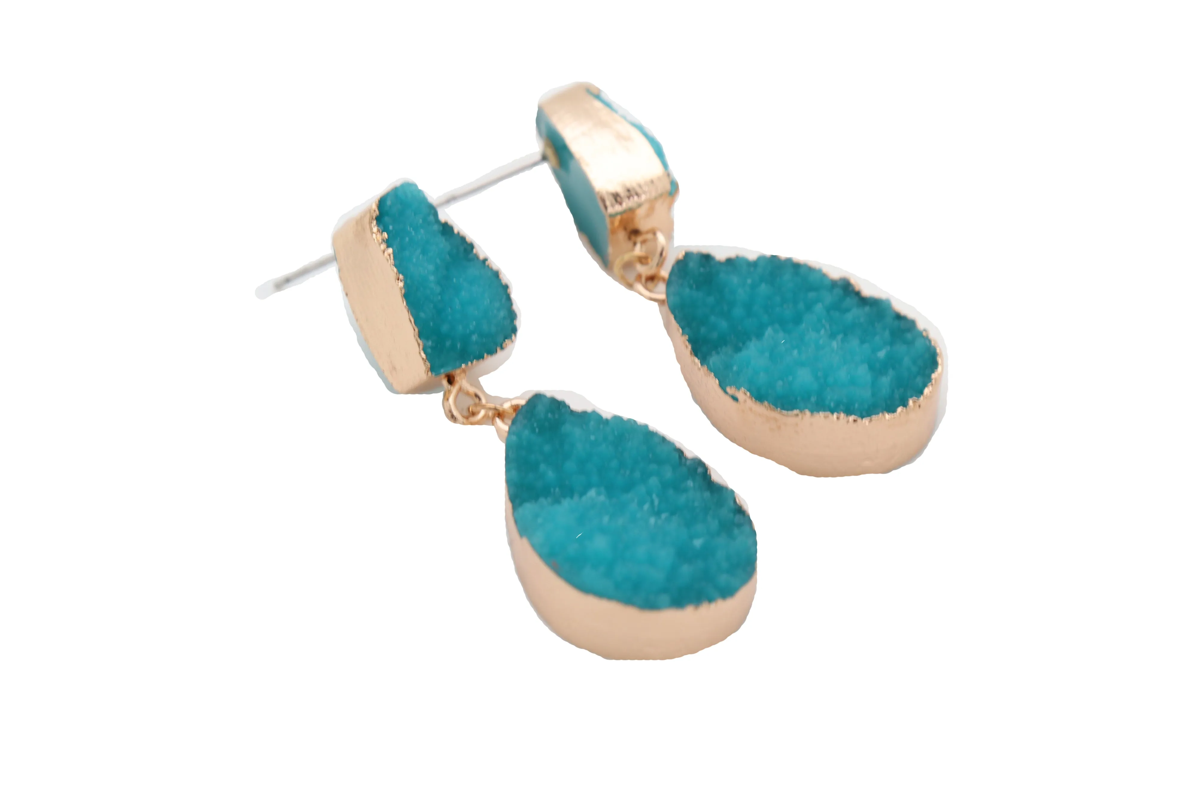 Earrings Set Cute Gold Metal Dangle Turquoise Blue Color Elegant Style