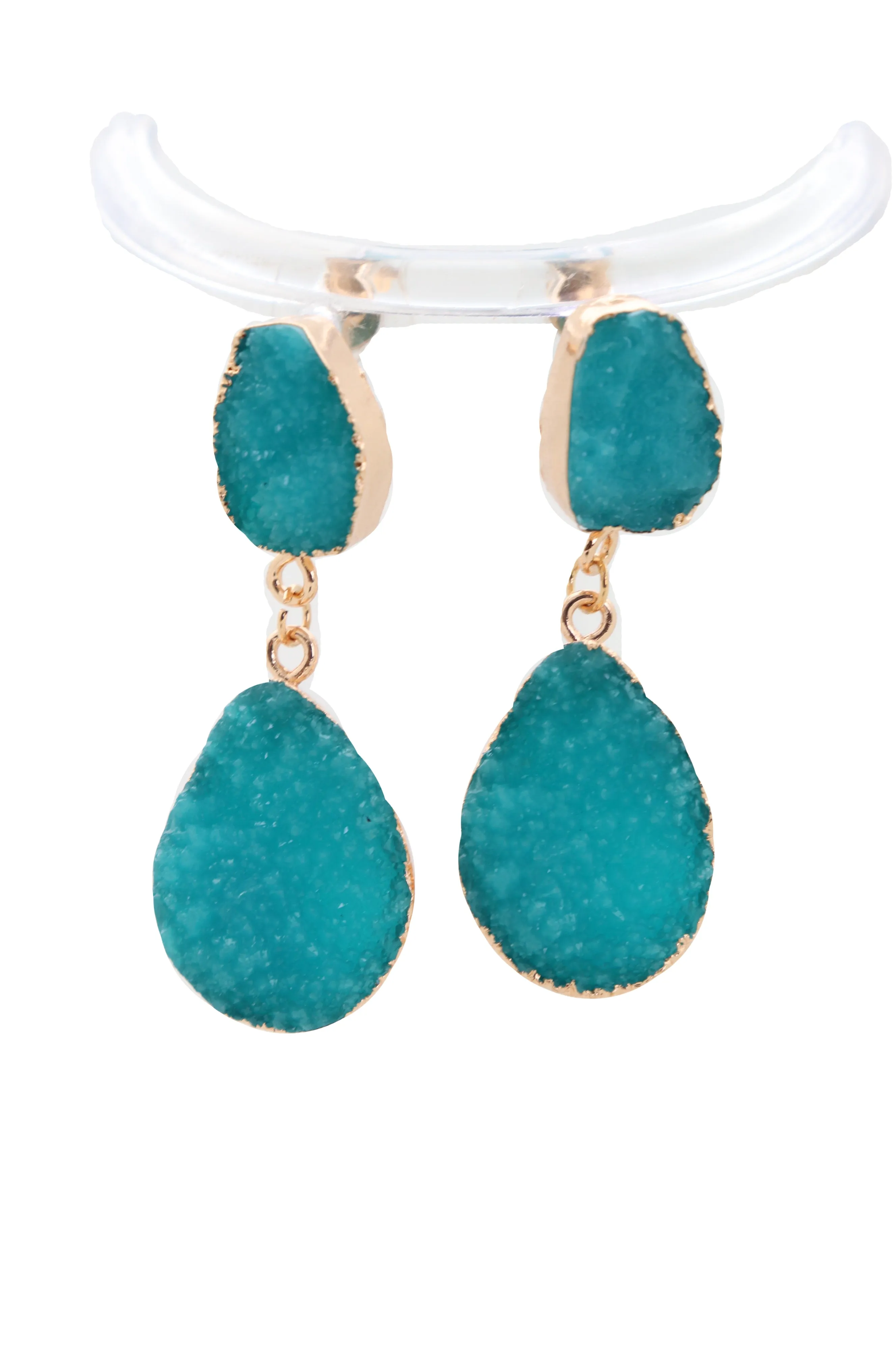 Earrings Set Cute Gold Metal Dangle Turquoise Blue Color Elegant Style