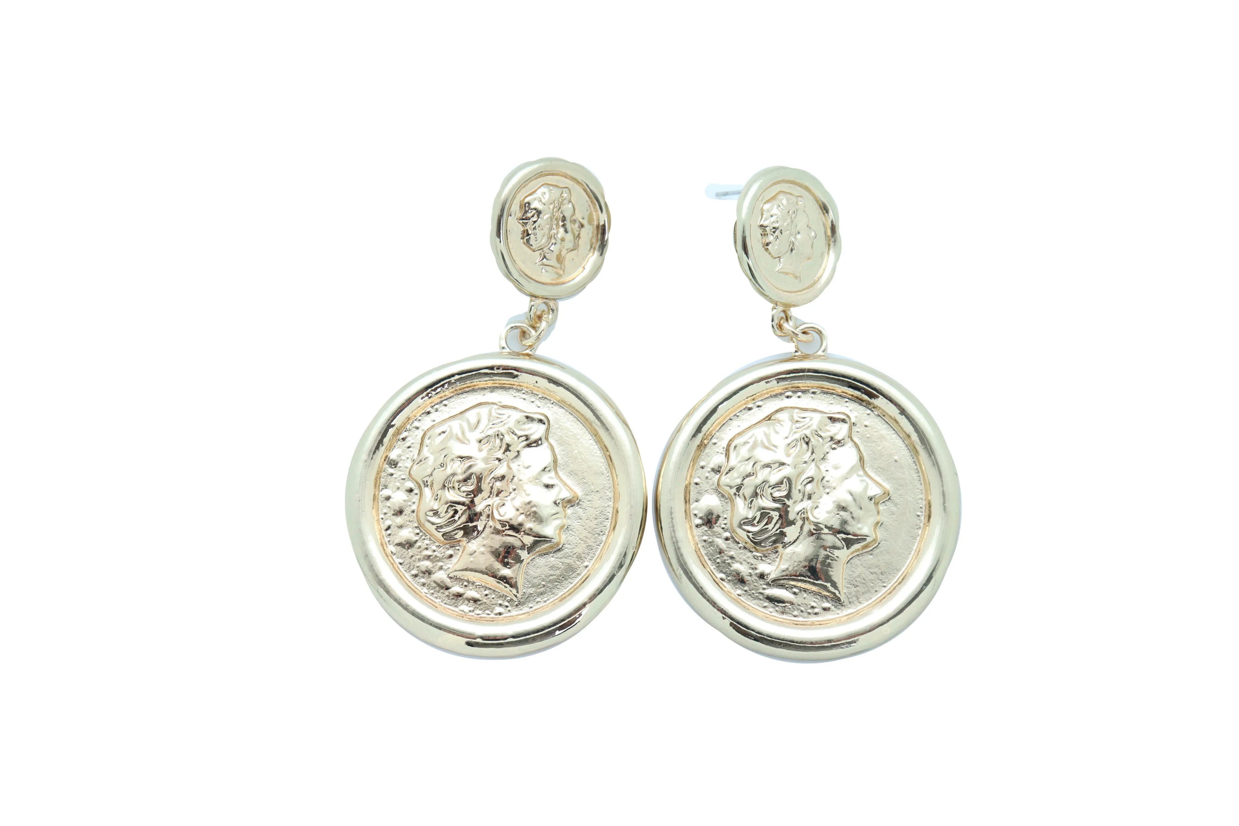 Earrings Set Trendy Gold Metal Big Coin Money Medallion