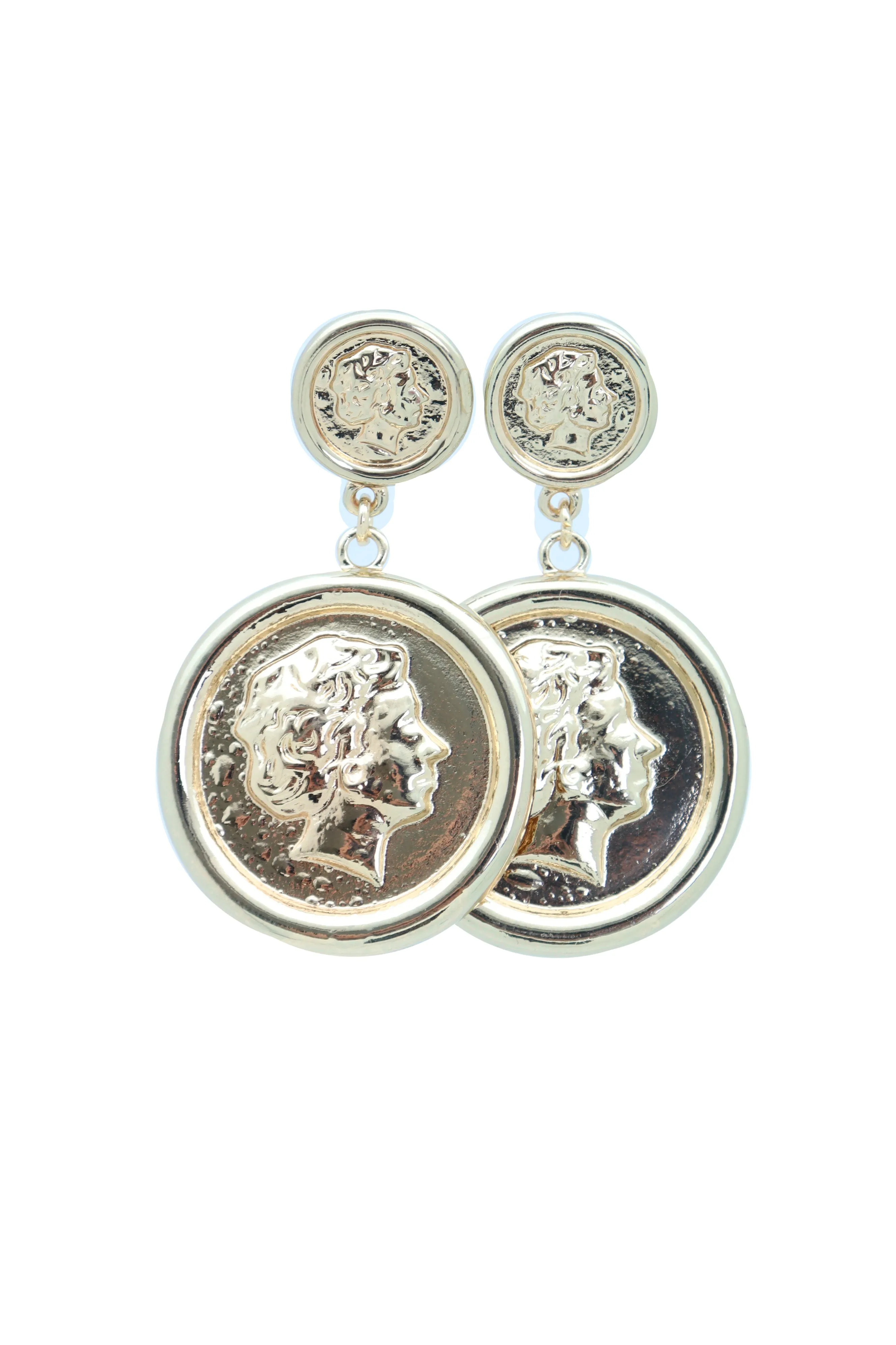 Earrings Set Trendy Gold Metal Big Coin Money Medallion