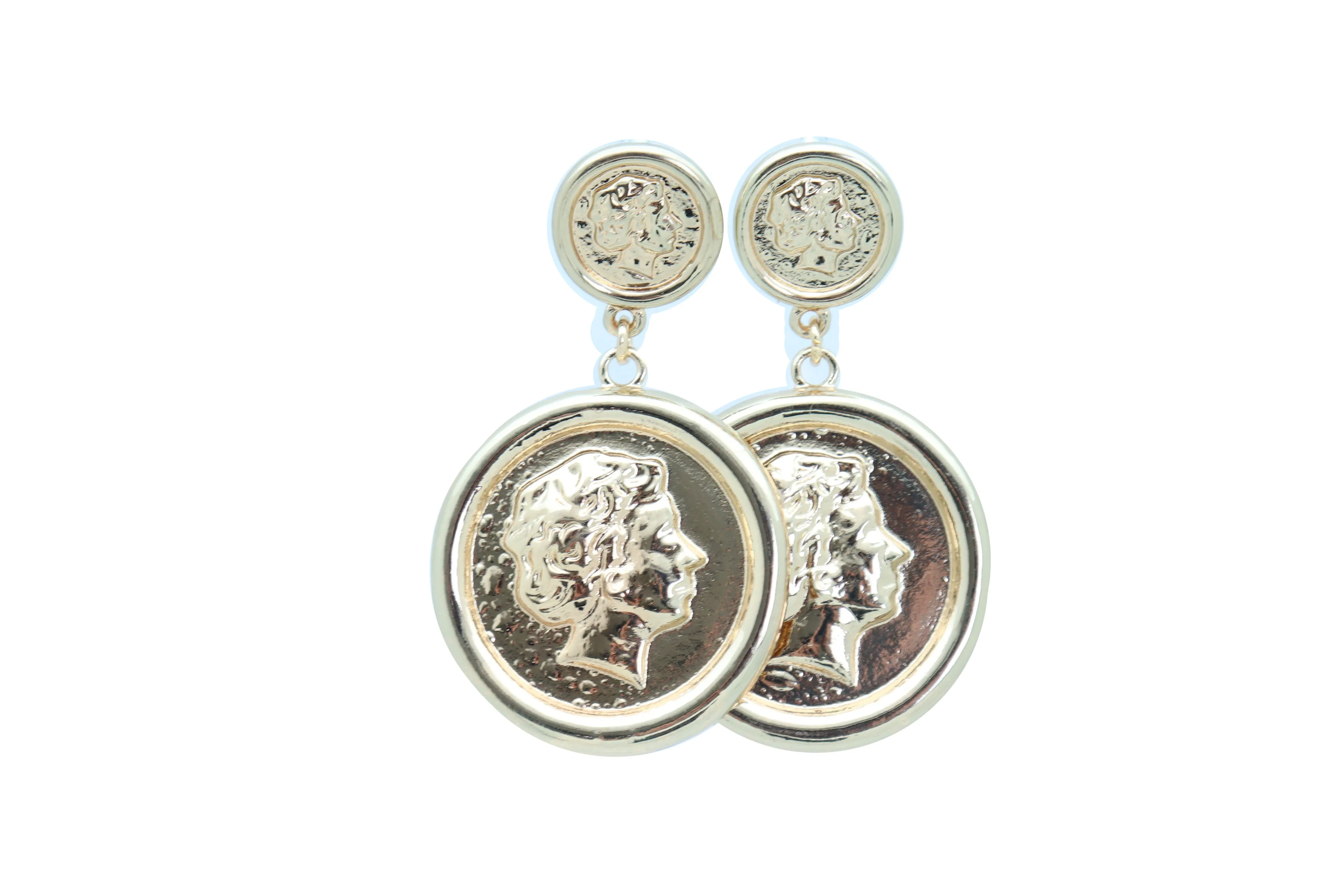 Earrings Set Trendy Gold Metal Big Coin Money Medallion