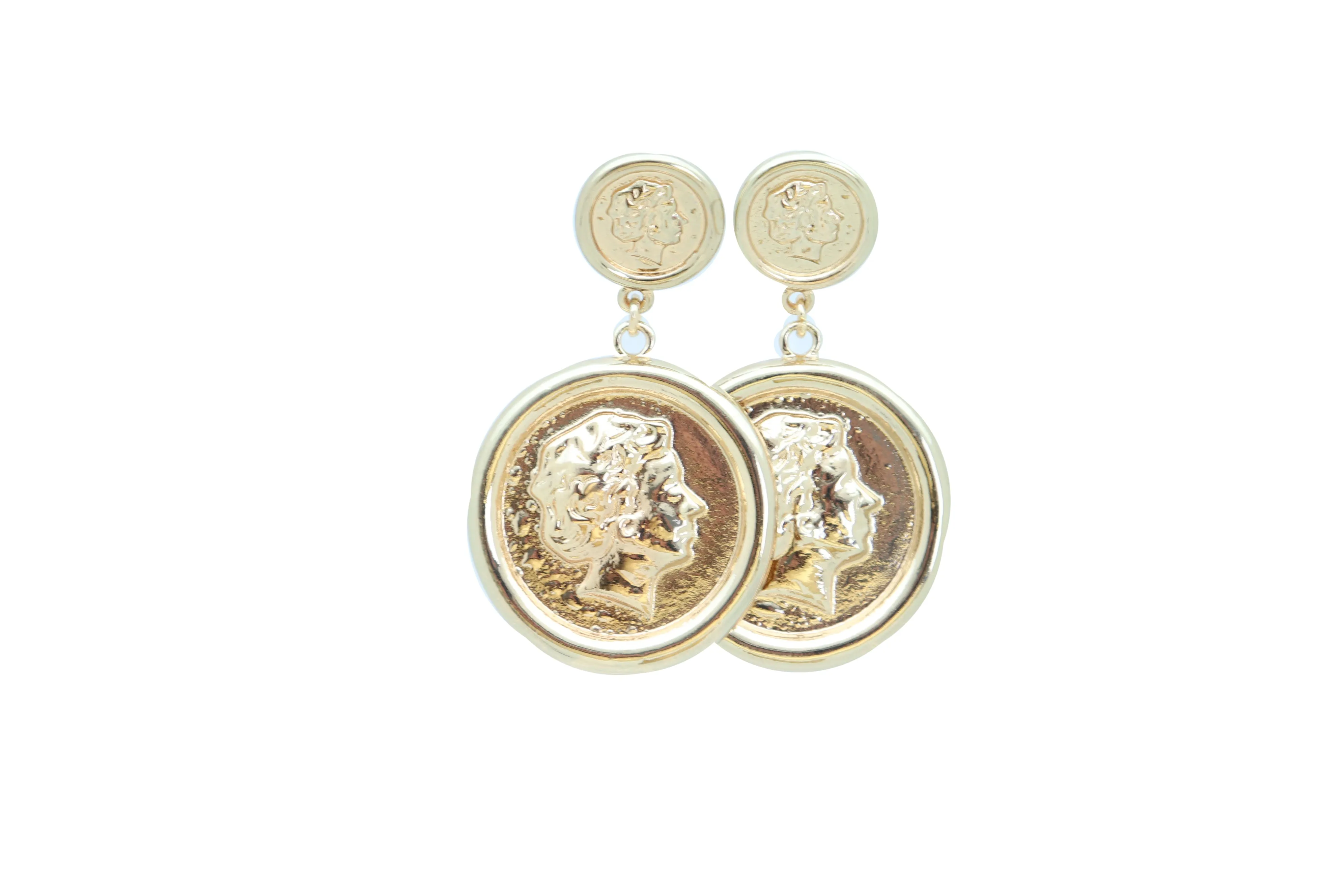 Earrings Set Trendy Gold Metal Big Coin Money Medallion