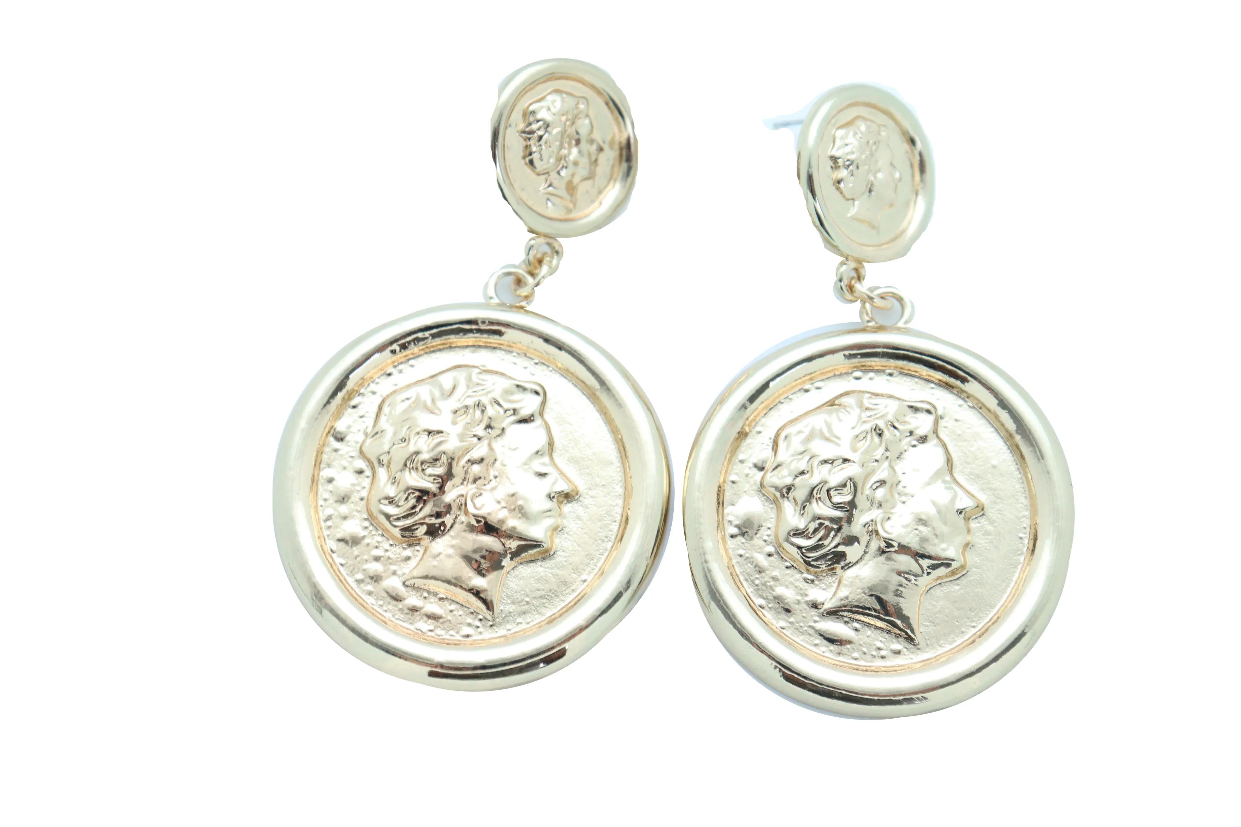 Earrings Set Trendy Gold Metal Big Coin Money Medallion