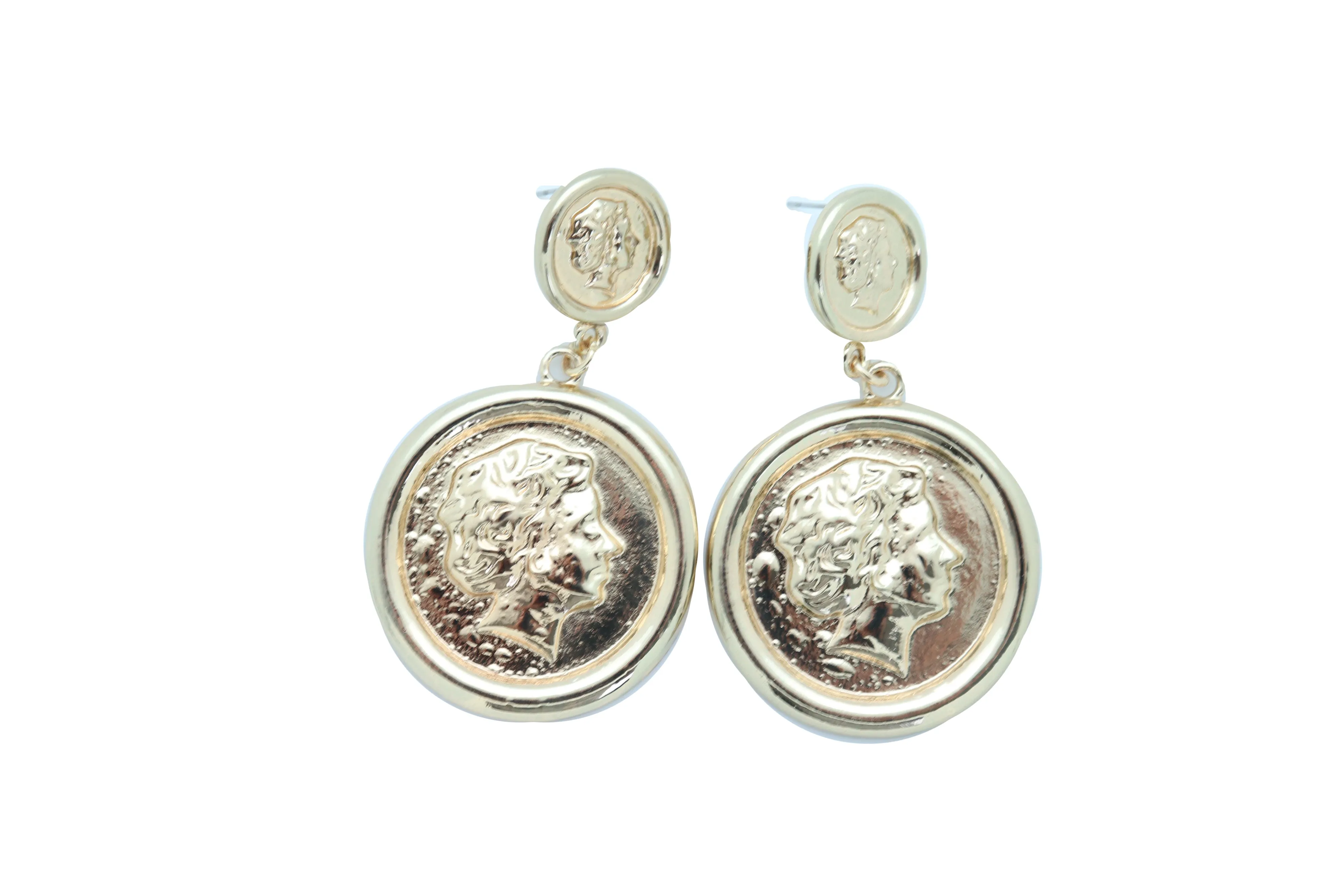 Earrings Set Trendy Gold Metal Big Coin Money Medallion