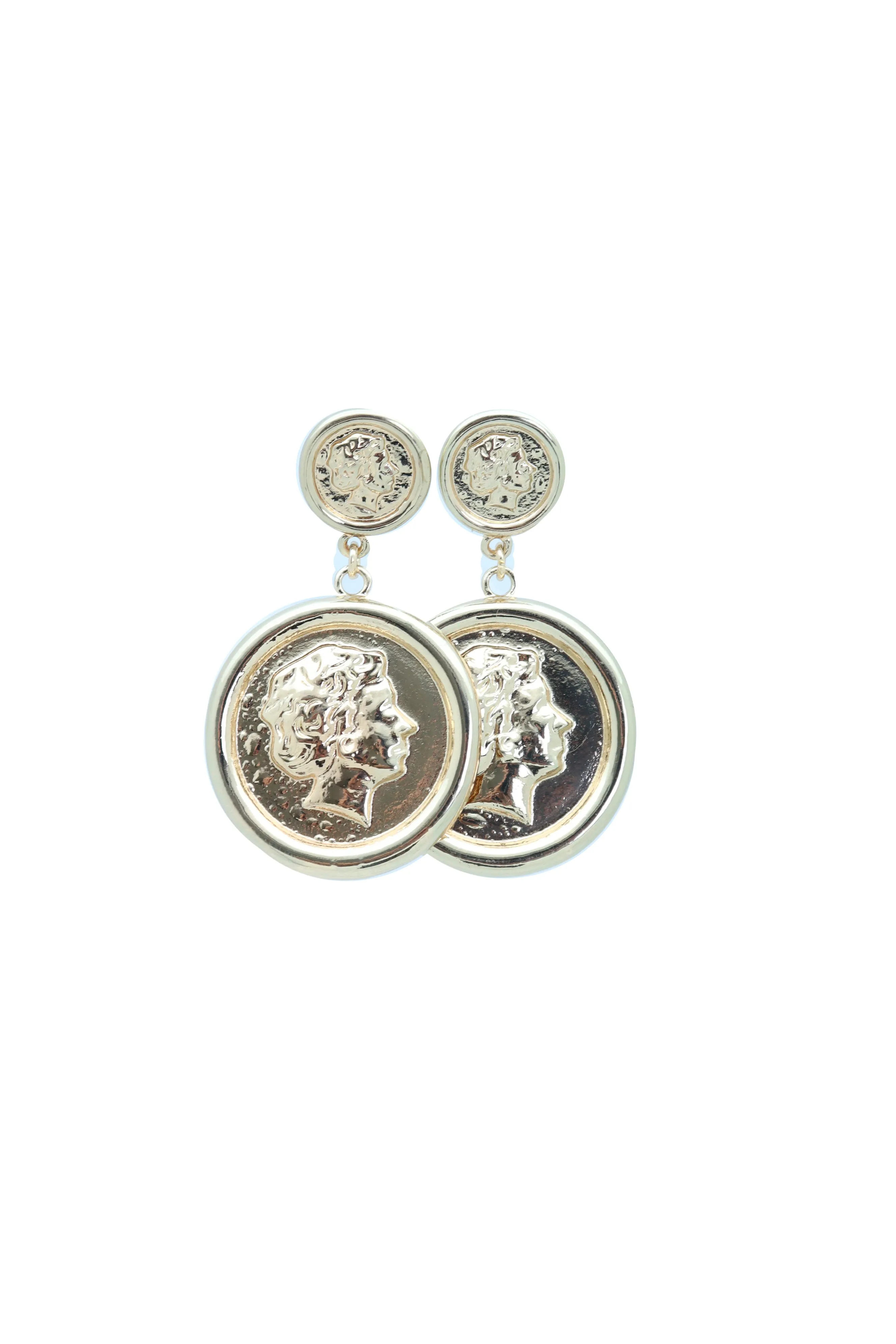 Earrings Set Trendy Gold Metal Big Coin Money Medallion