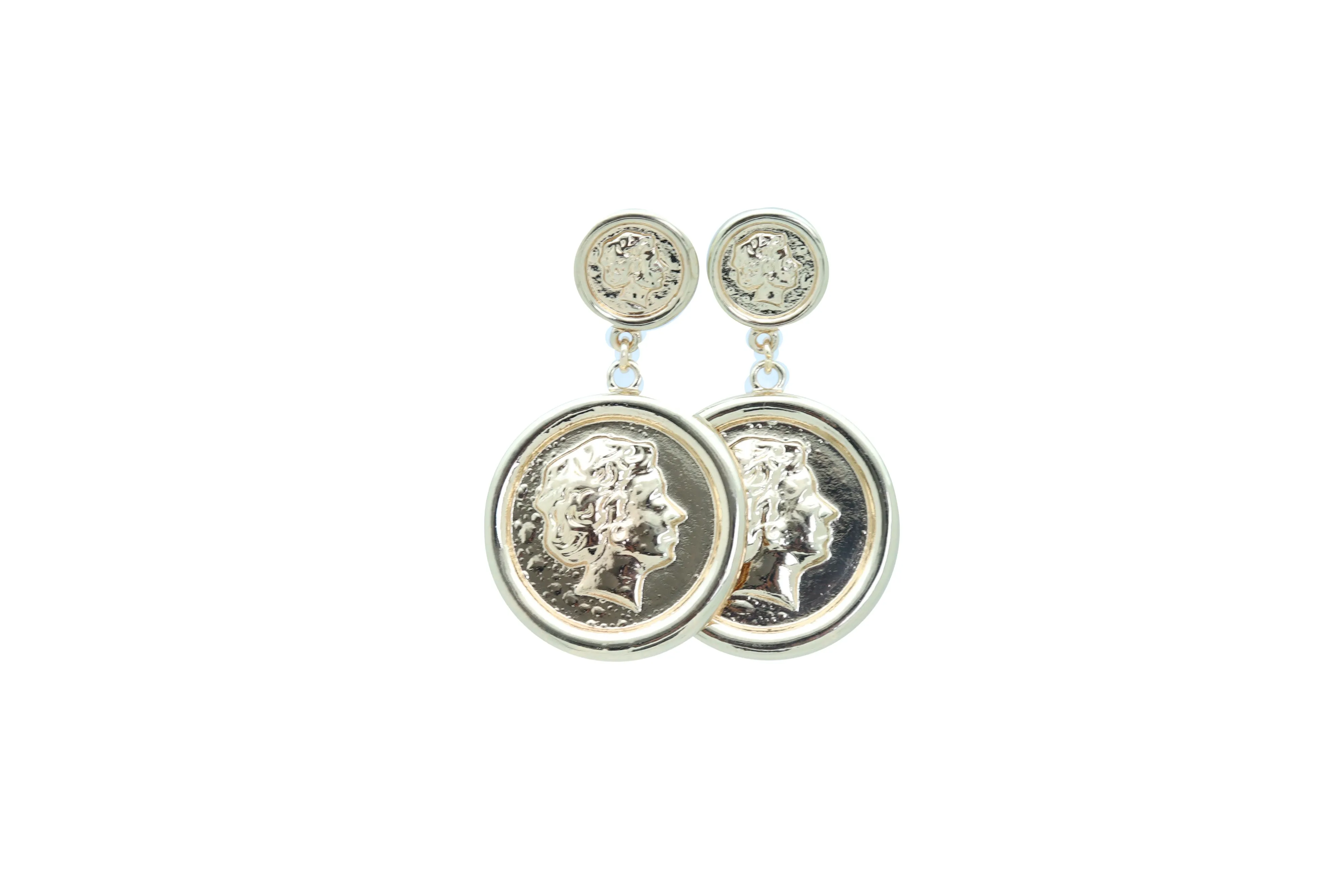 Earrings Set Trendy Gold Metal Big Coin Money Medallion