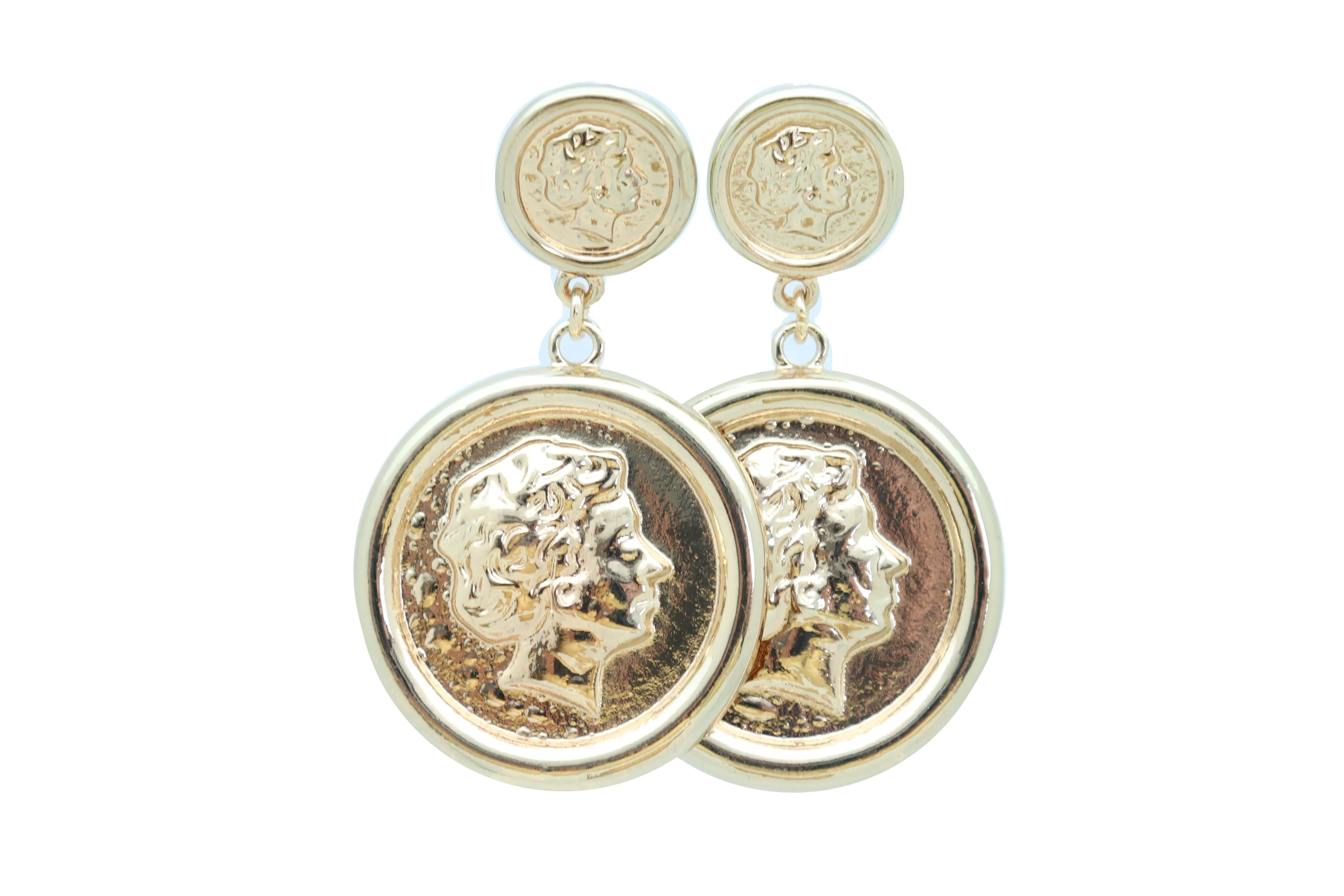 Earrings Set Trendy Gold Metal Big Coin Money Medallion