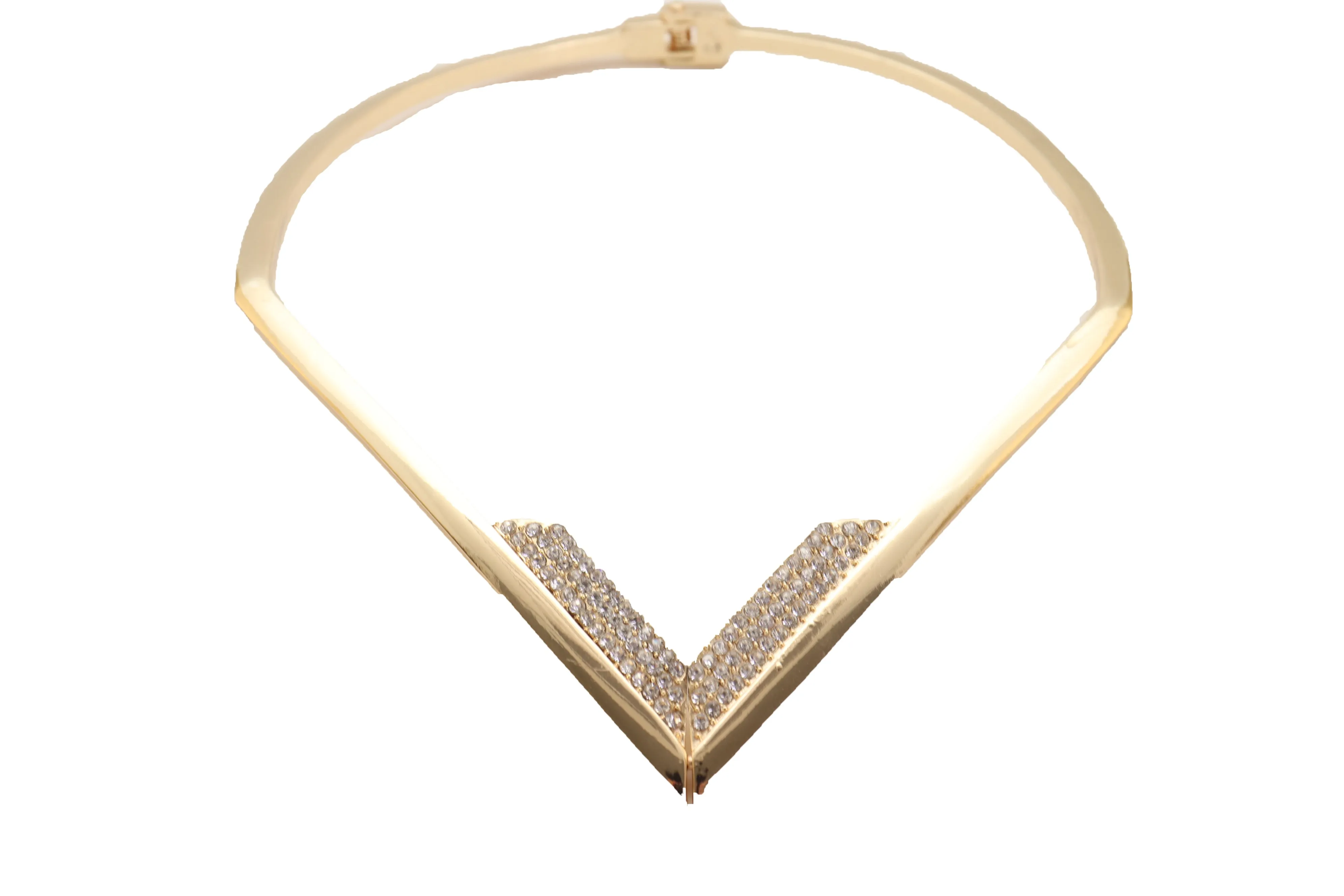 Edgy able Gold Metal Strand Choker Fancy Necklace V Shape One Size