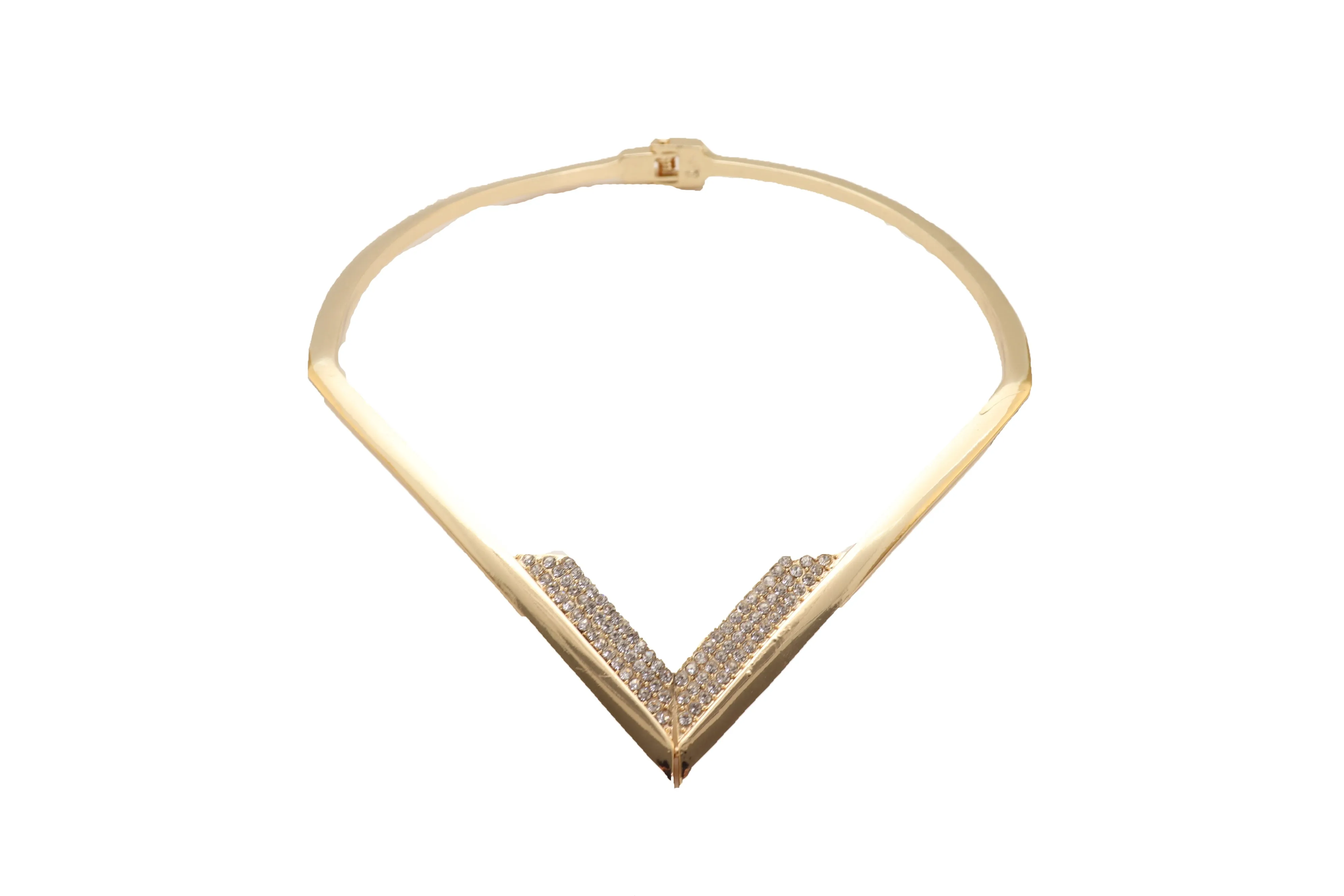 Edgy able Gold Metal Strand Choker Fancy Necklace V Shape One Size