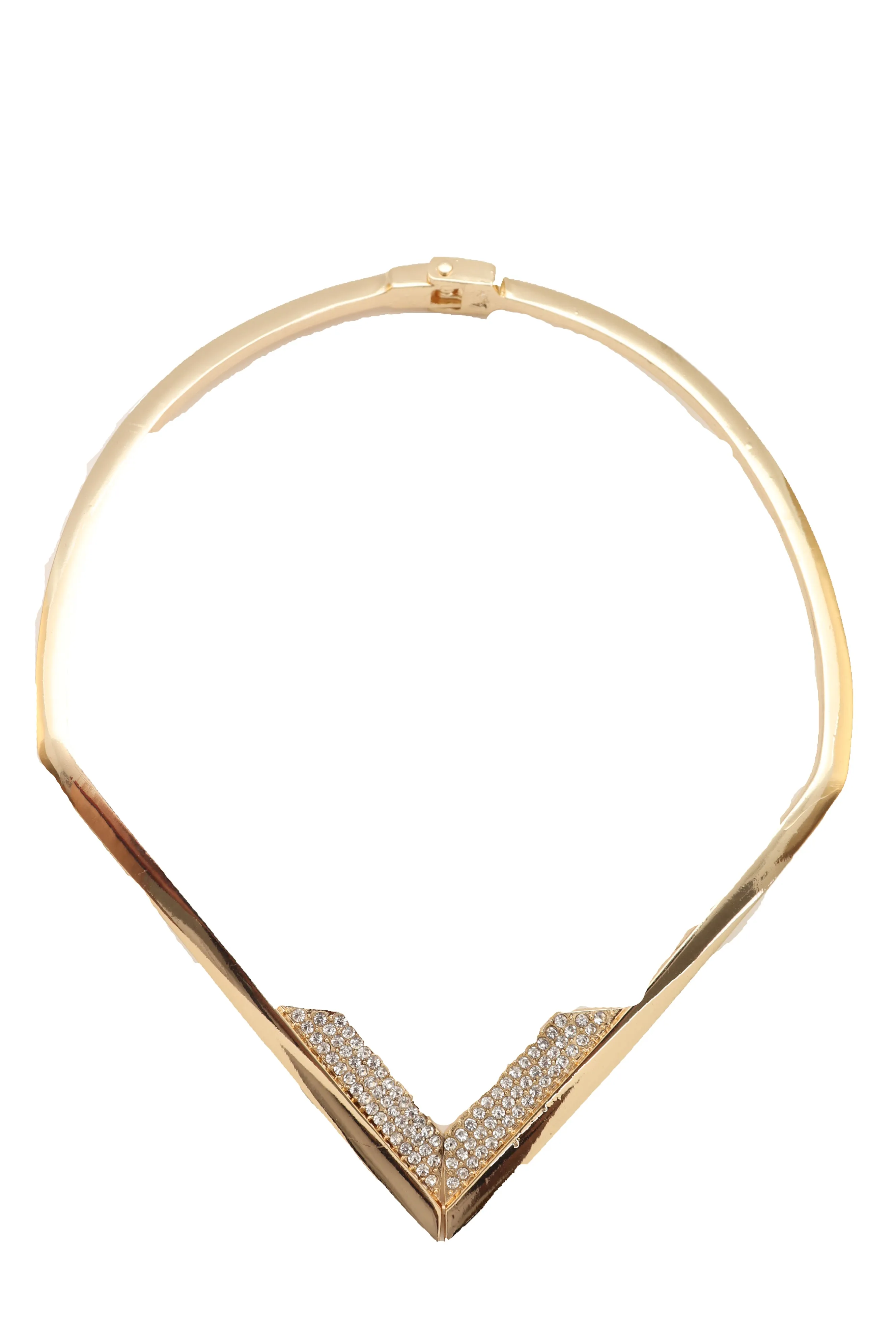 Edgy able Gold Metal Strand Choker Fancy Necklace V Shape One Size