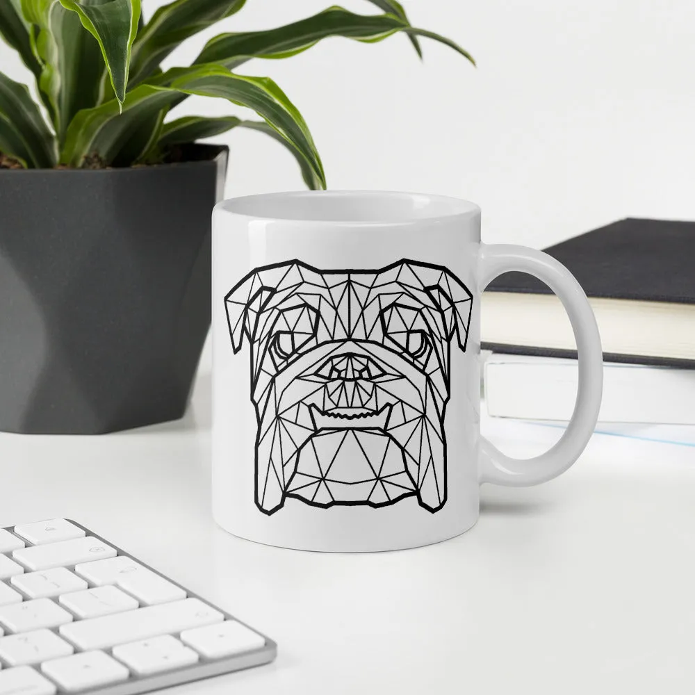 English Bulldog Mug White with Black Polygon