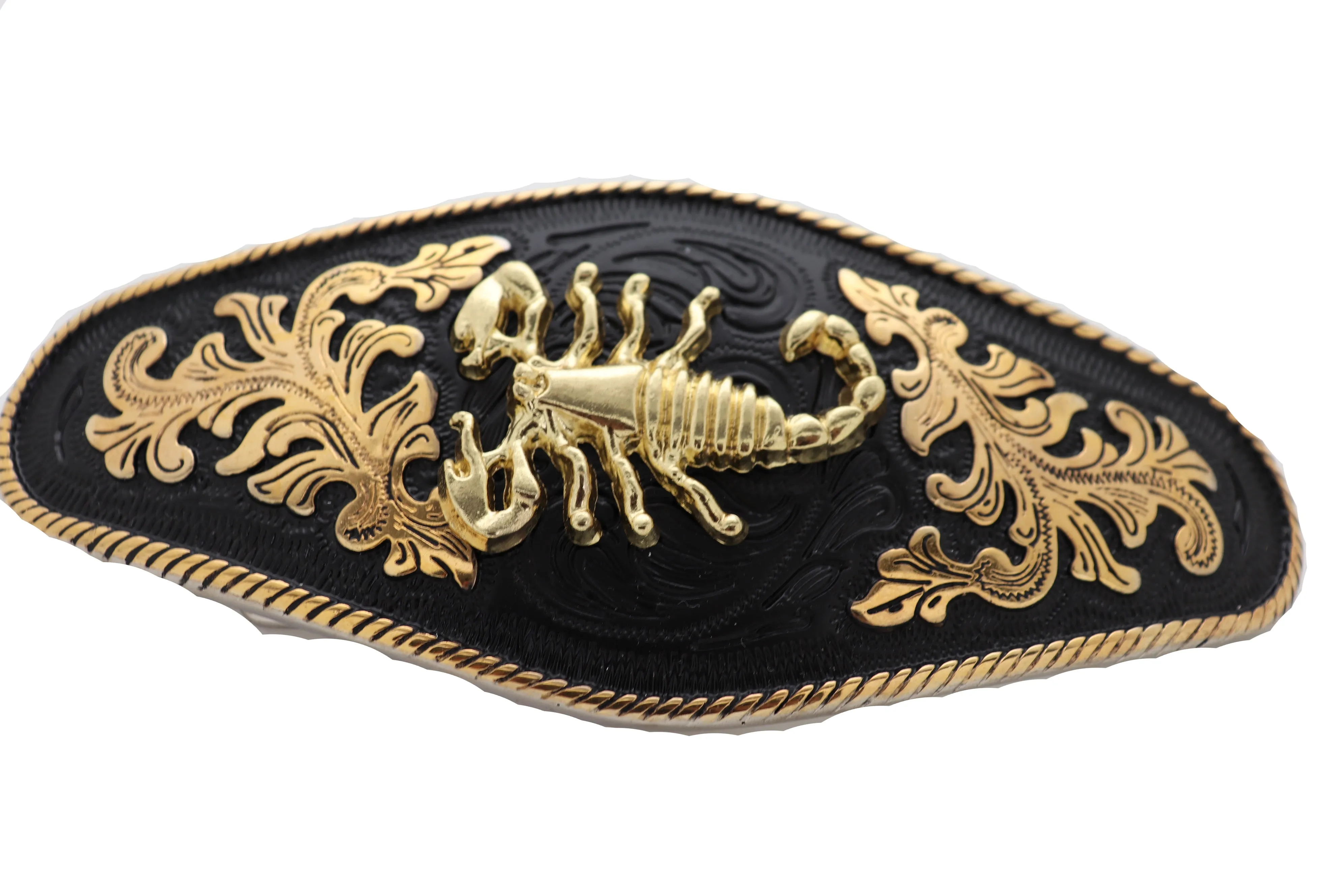 Extra Large Black Plate Gold Scorpion Emblem Cowboy Metal Belt Buckle