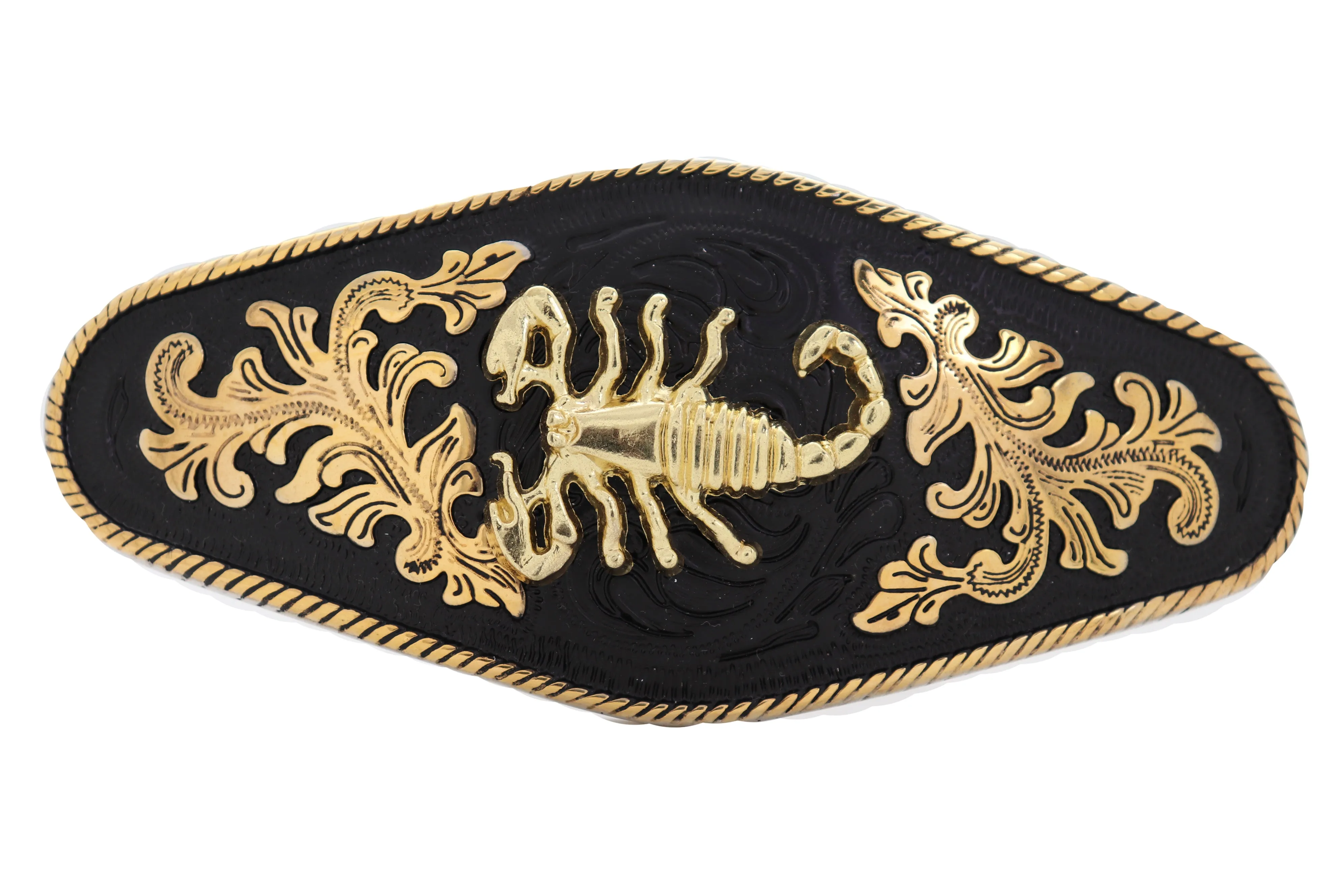 Extra Large Black Plate Gold Scorpion Emblem Cowboy Metal Belt Buckle