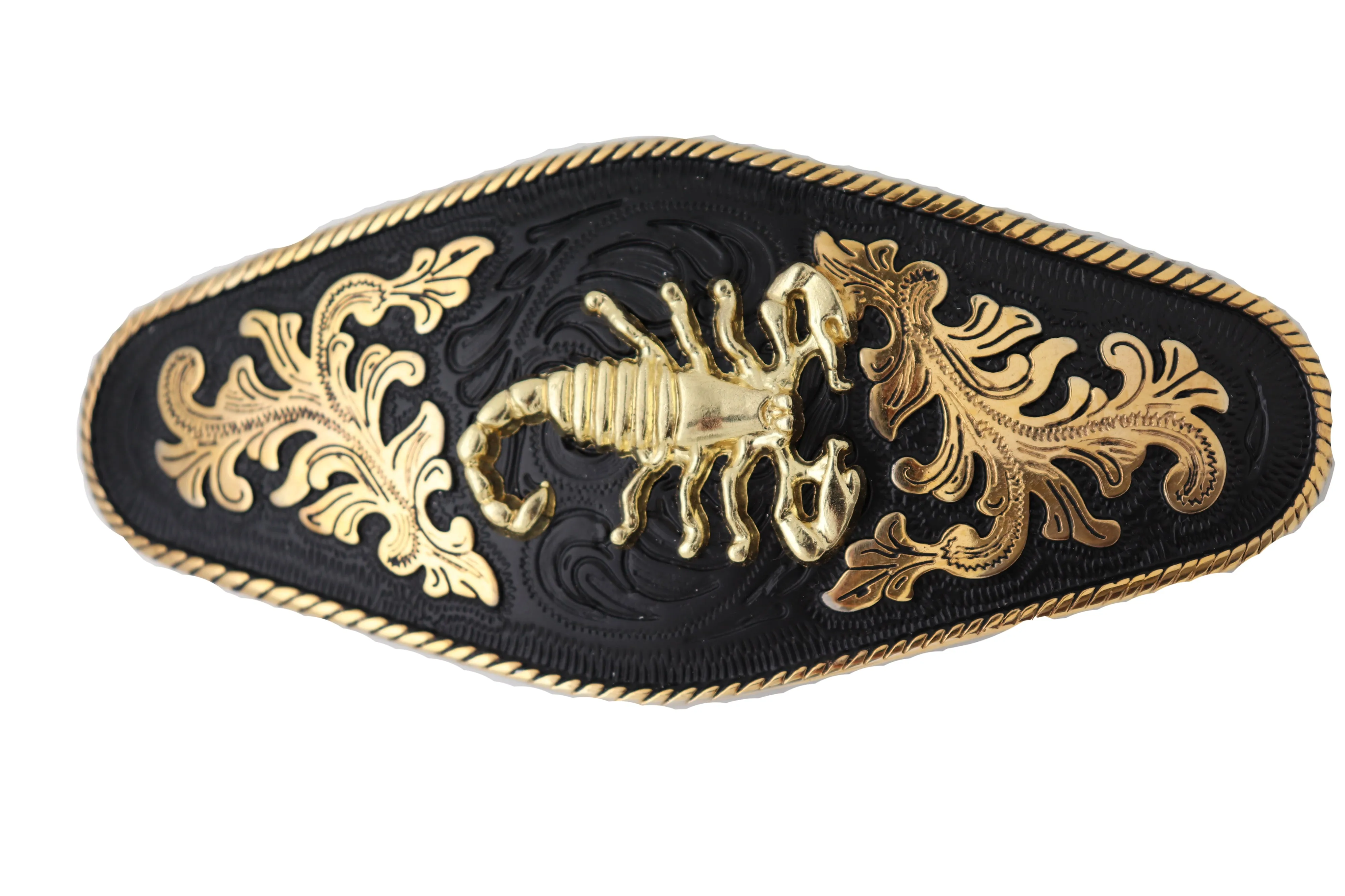 Extra Large Black Plate Gold Scorpion Emblem Cowboy Metal Belt Buckle