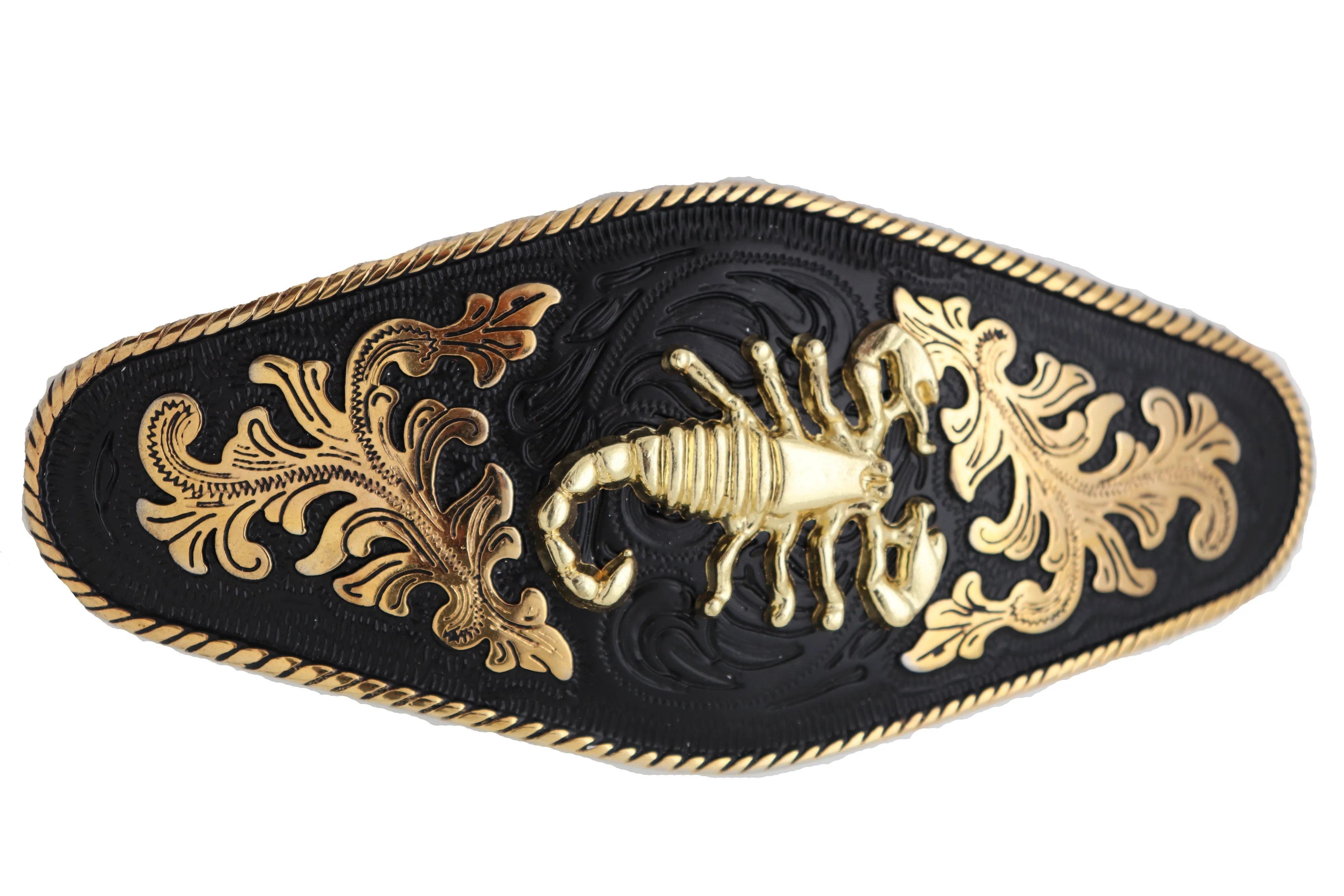 Extra Large Black Plate Gold Scorpion Emblem Cowboy Metal Belt Buckle