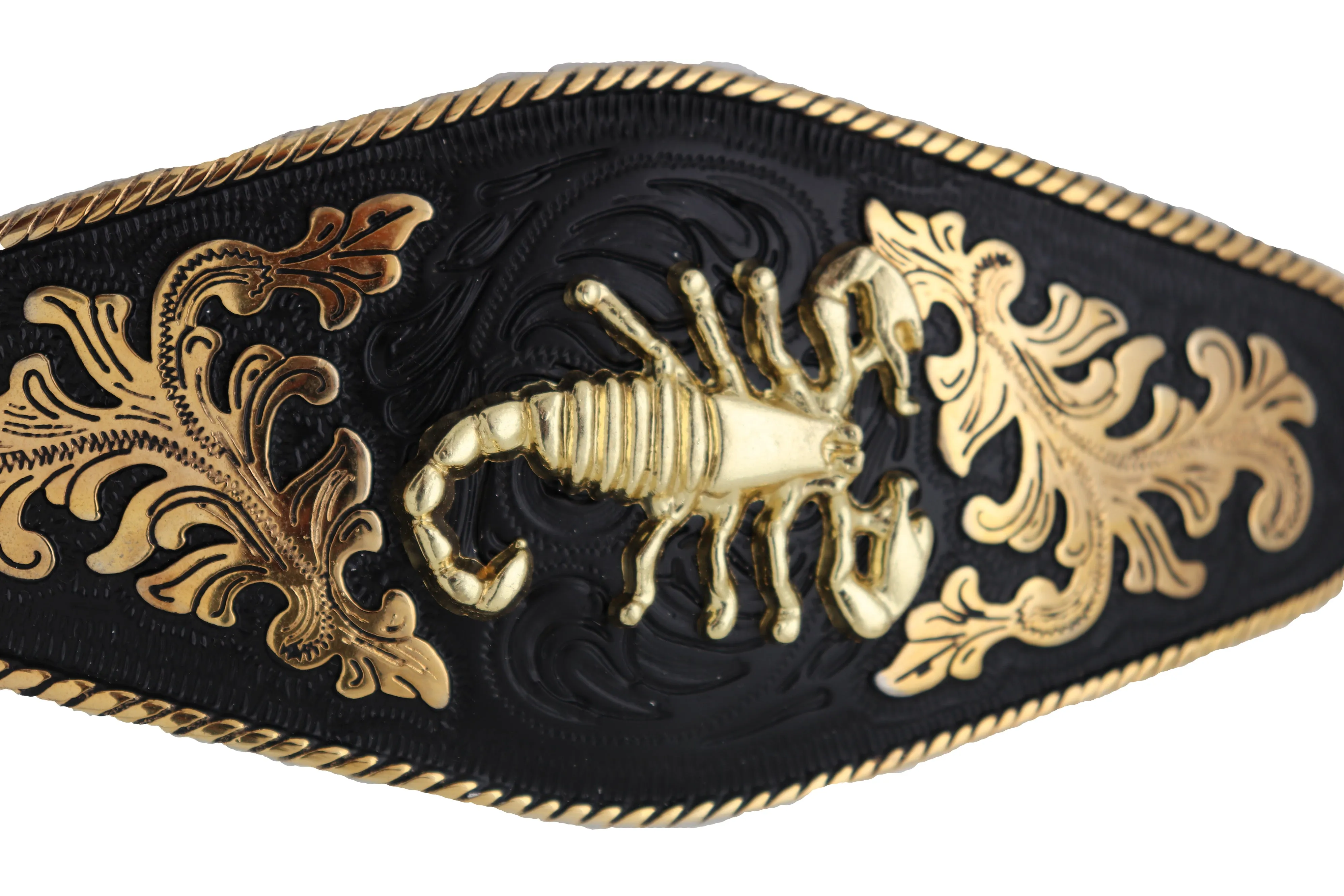 Extra Large Black Plate Gold Scorpion Emblem Cowboy Metal Belt Buckle