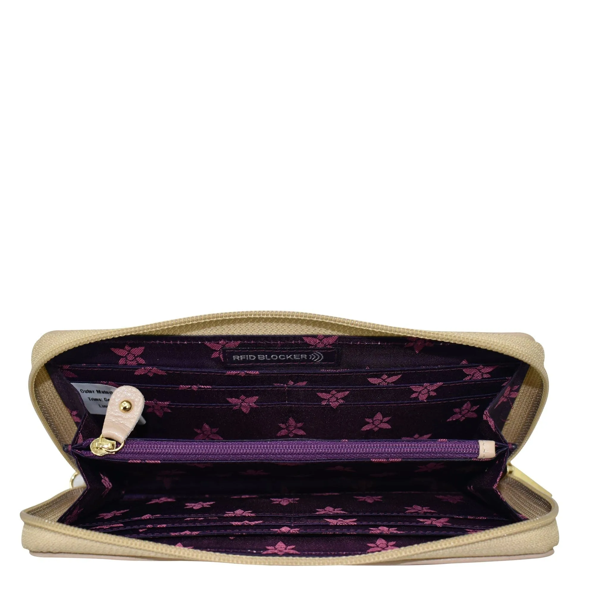 Fabric with Leather Trim Wristlet Travel Wallet - 13000