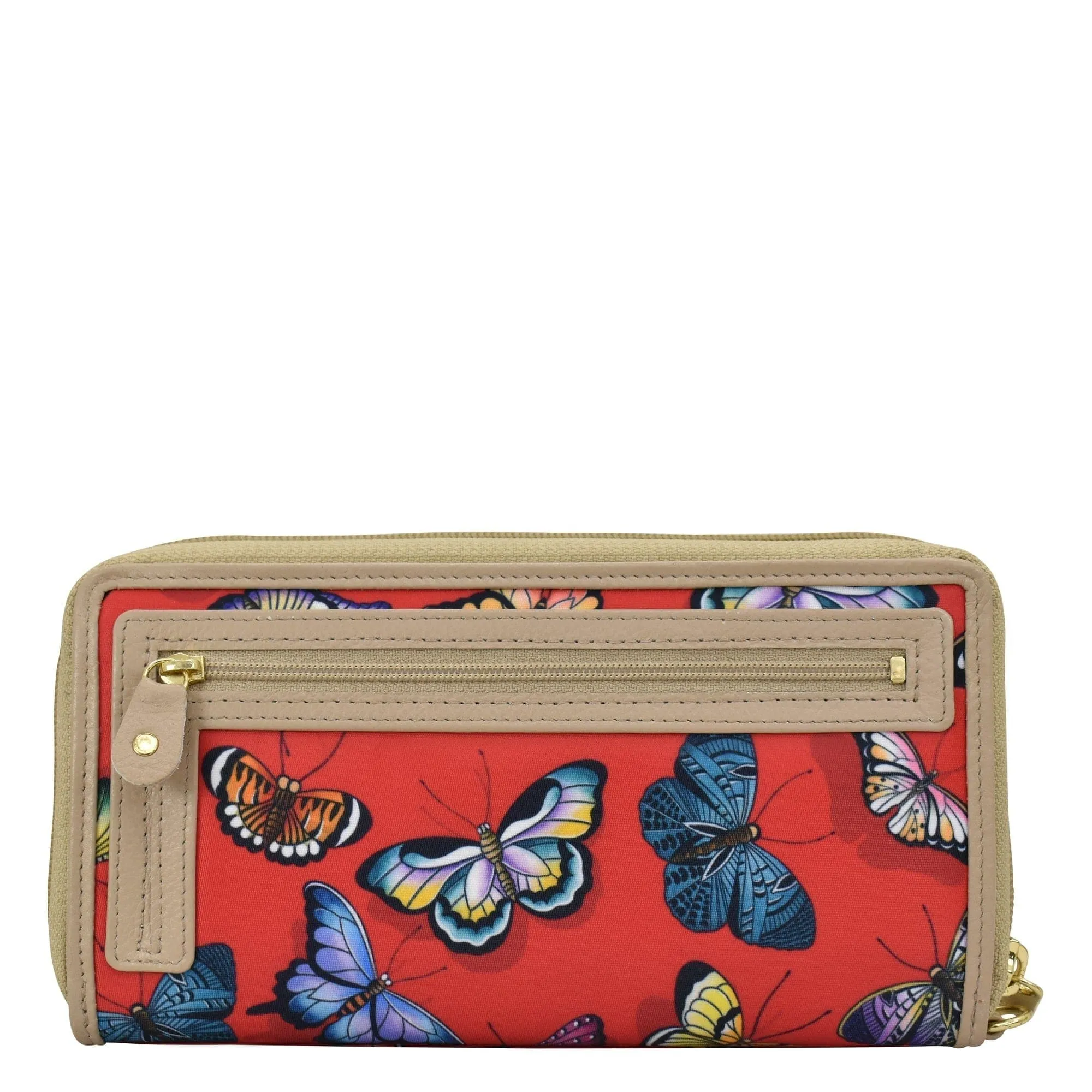 Fabric with Leather Trim Wristlet Travel Wallet - 13000