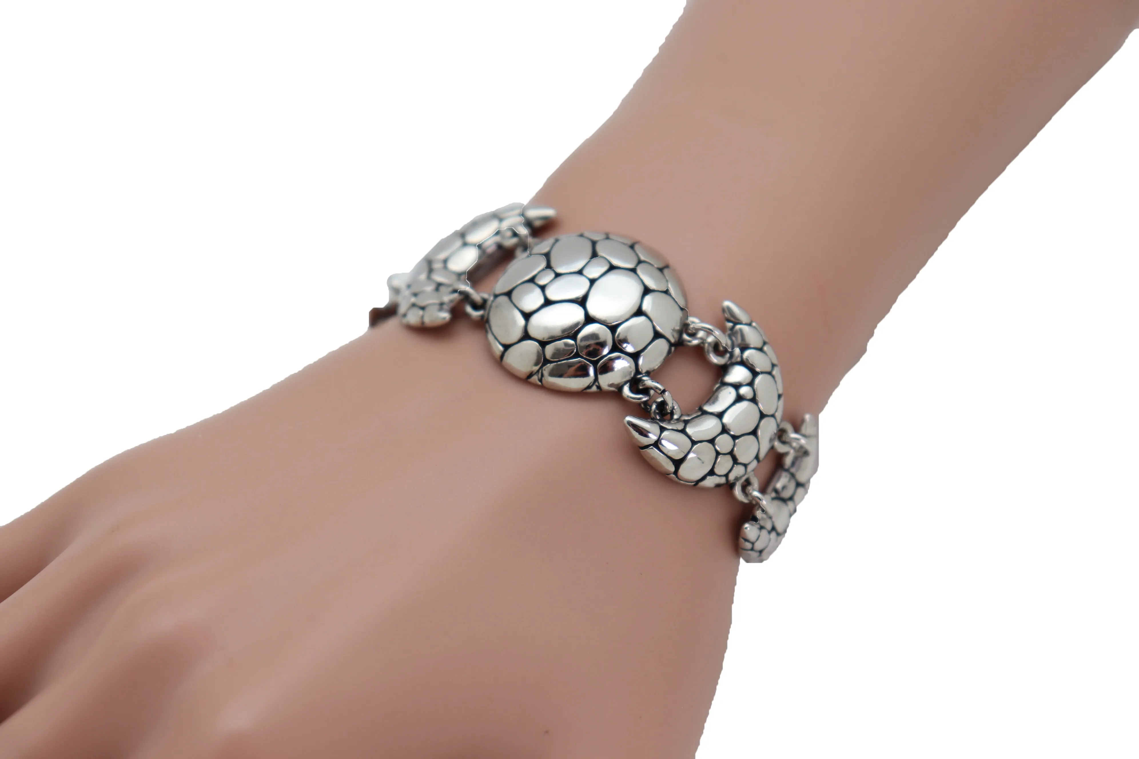 Fashion Bracelet Silver Metal Chain Link Moon Crescent Charms Band Jewelry