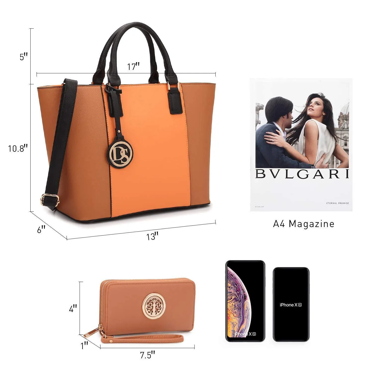 Fashion Stitching Color Large Tote Bag with Matching Wallet Dasein