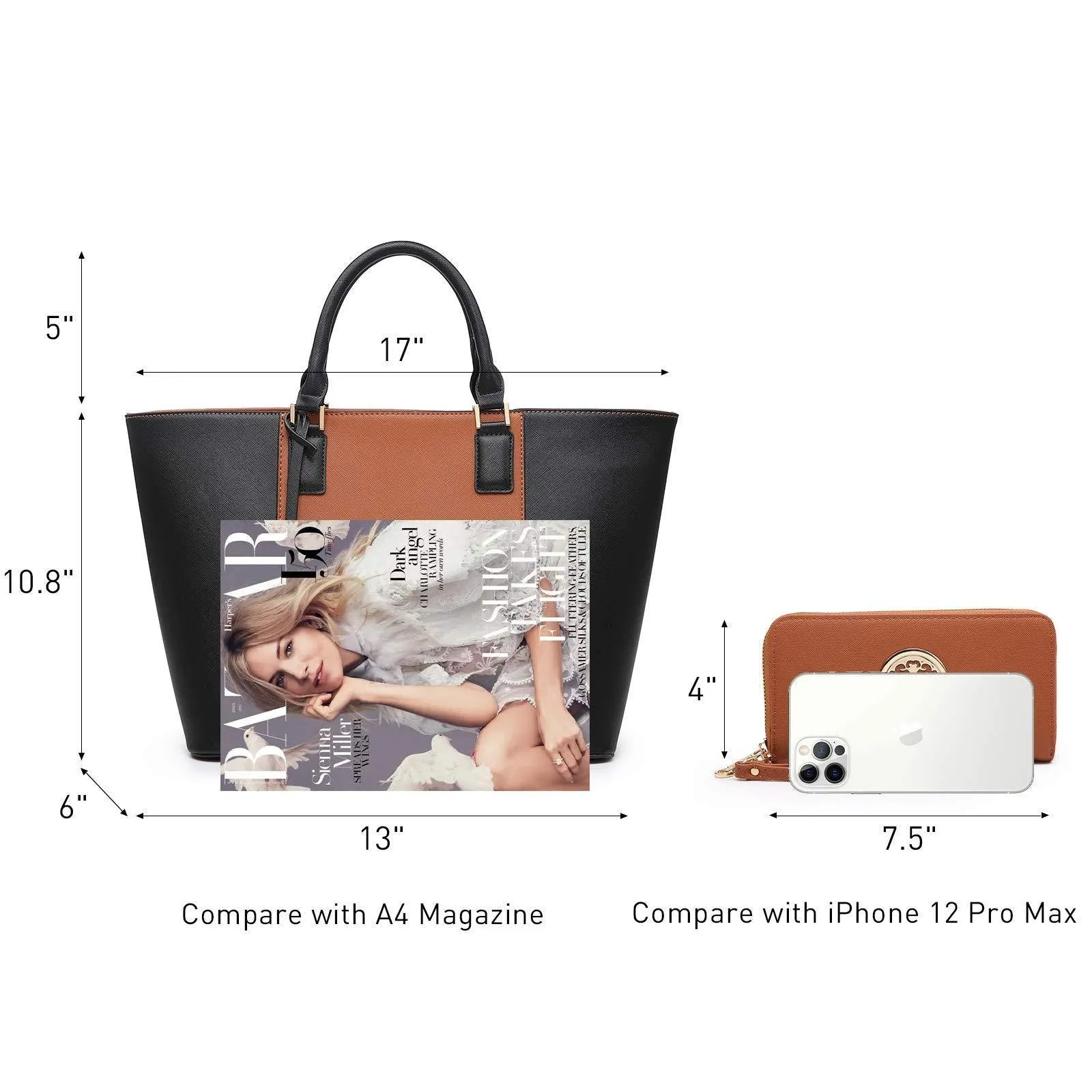 Fashion Stitching Color Large Tote Bag with Matching Wallet Dasein