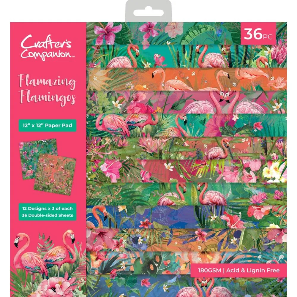 Flamazing Flamingos 12x12 paper pad by crafter companion