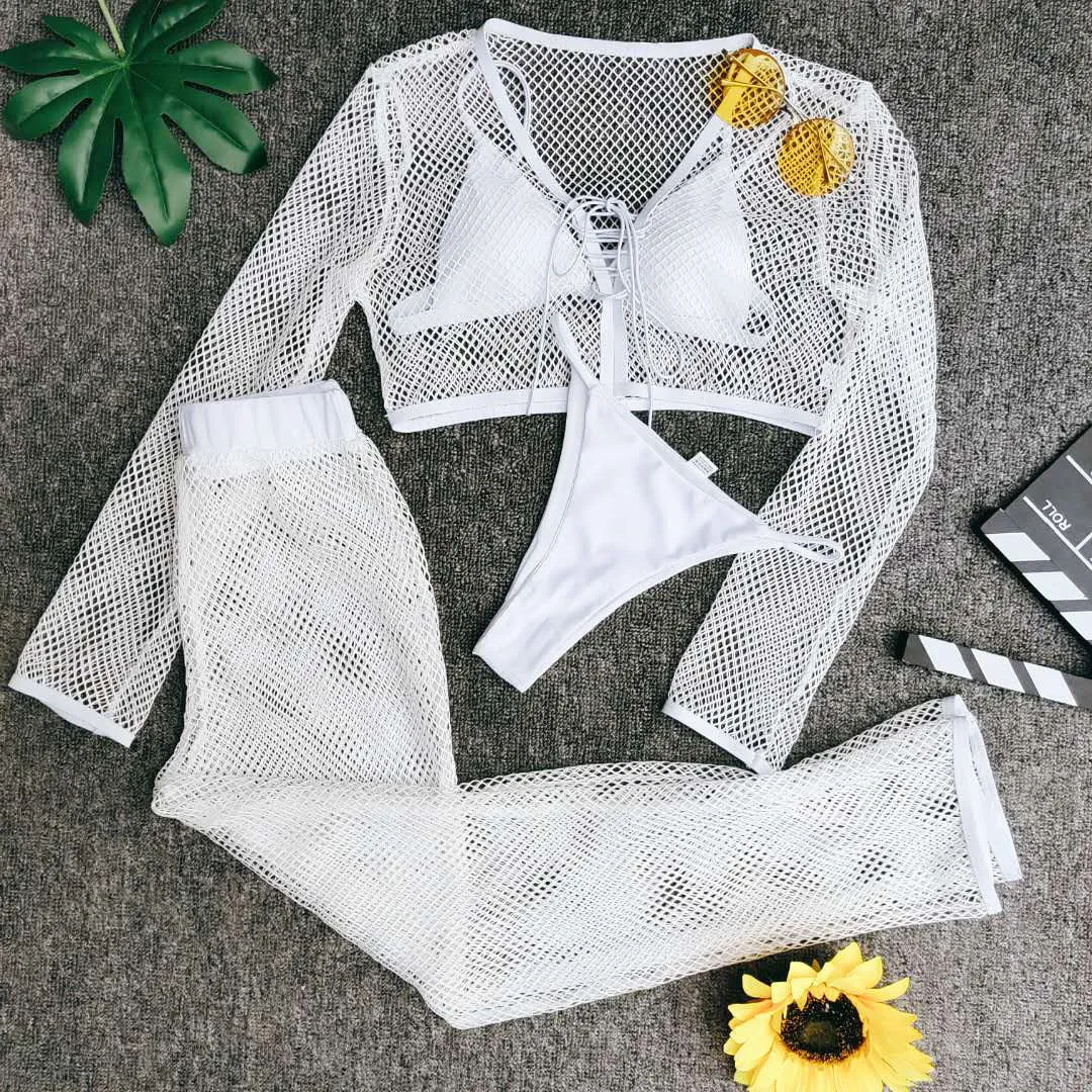 Four-piece Mesh Split Swimsuit