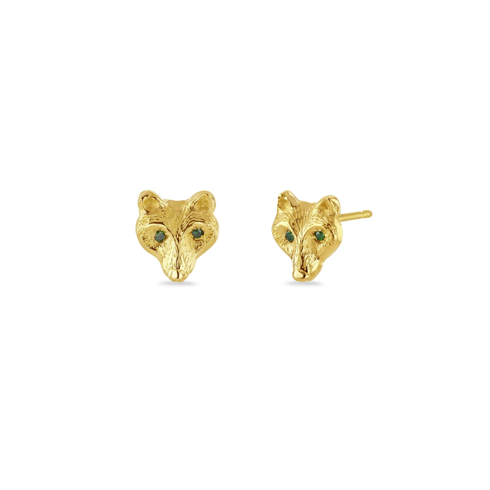 Gold & Diamond Spirit Wolf Stud Earrings