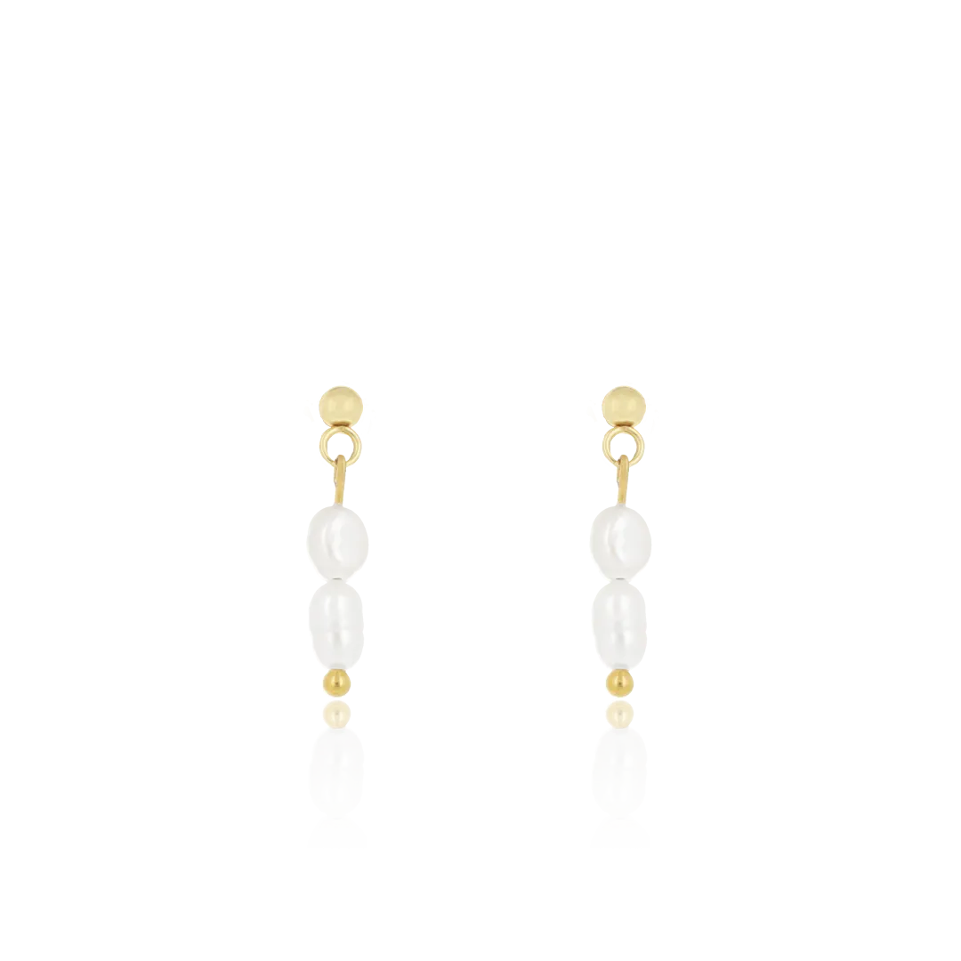 Gold coloured/white stud earrings with pearl beads