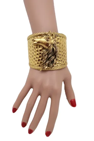 Gold Fashion Metal Wrist Cuff Bracelet Horse Head Animal Rodeo Jewelry Hot