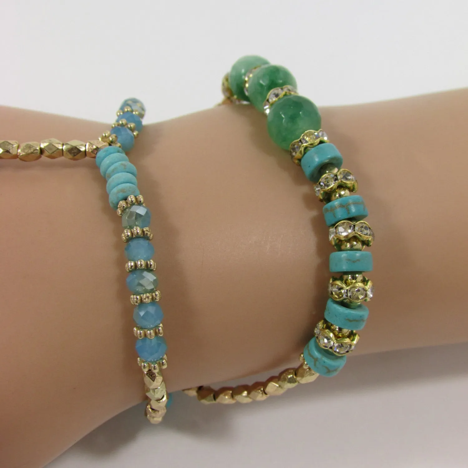 Gold Hand Chain Bracelet Elastic Connected Finger Turquoise Blue Or White Arrow Colors Beads Wedding