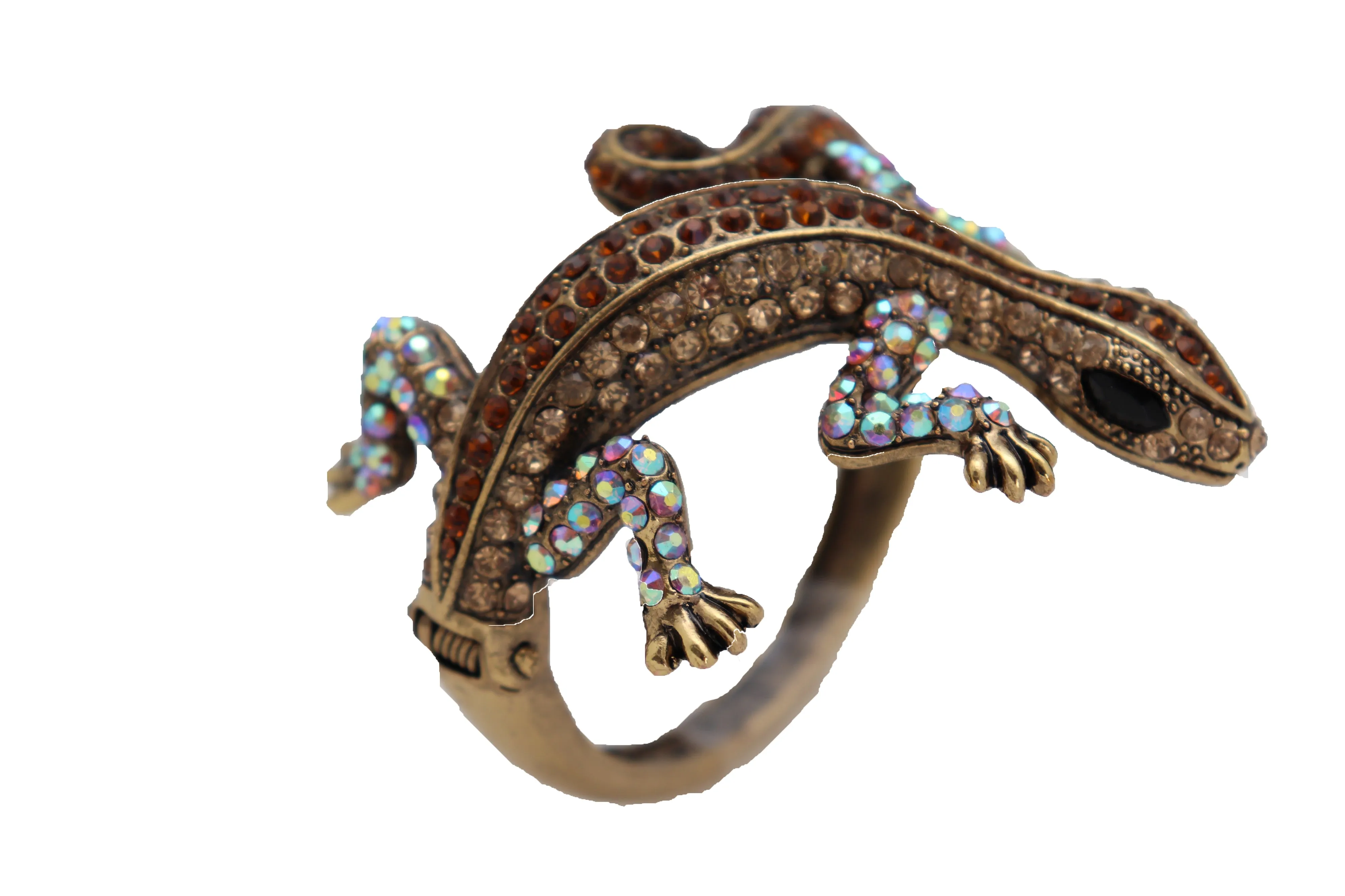 Gold Metal Bracelet Lizard Gecko Animal Brown Wrap Around