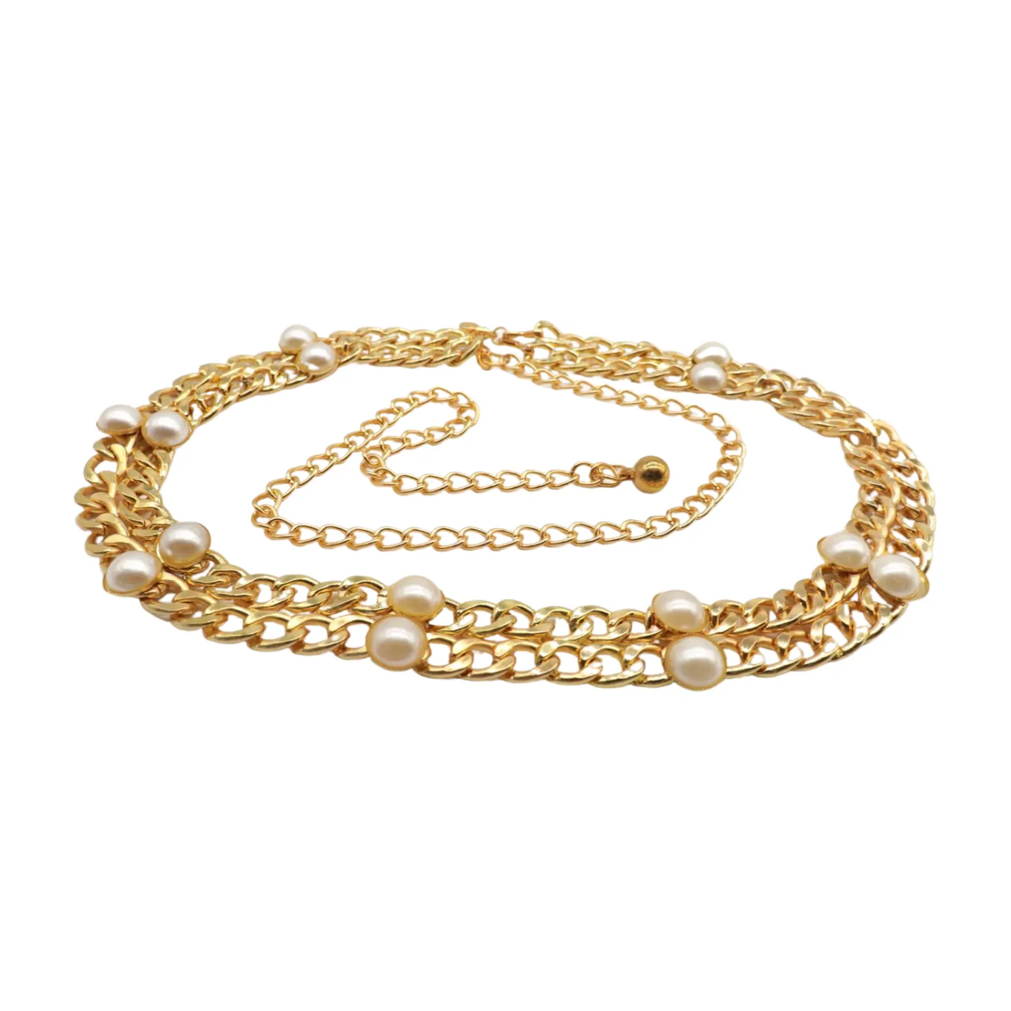 Gold Metal Chain Links Belt Pearl Beads S M