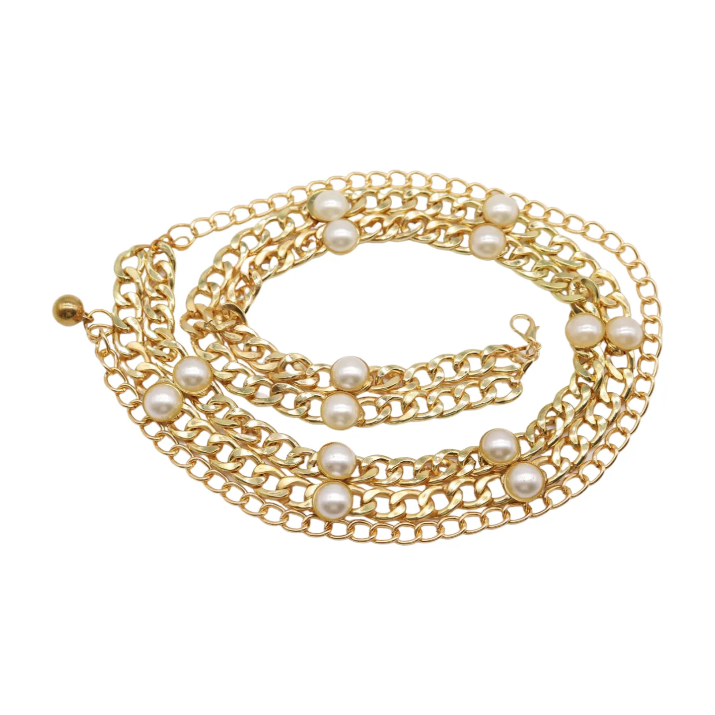 Gold Metal Chain Links Belt Pearl Beads S M