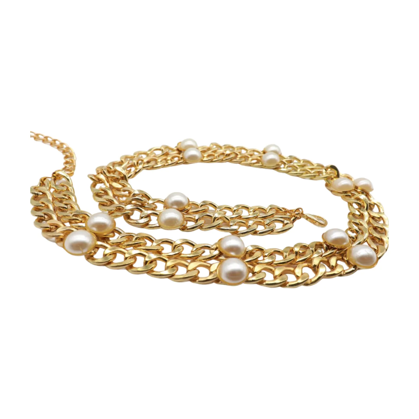 Gold Metal Chain Links Belt Pearl Beads S M