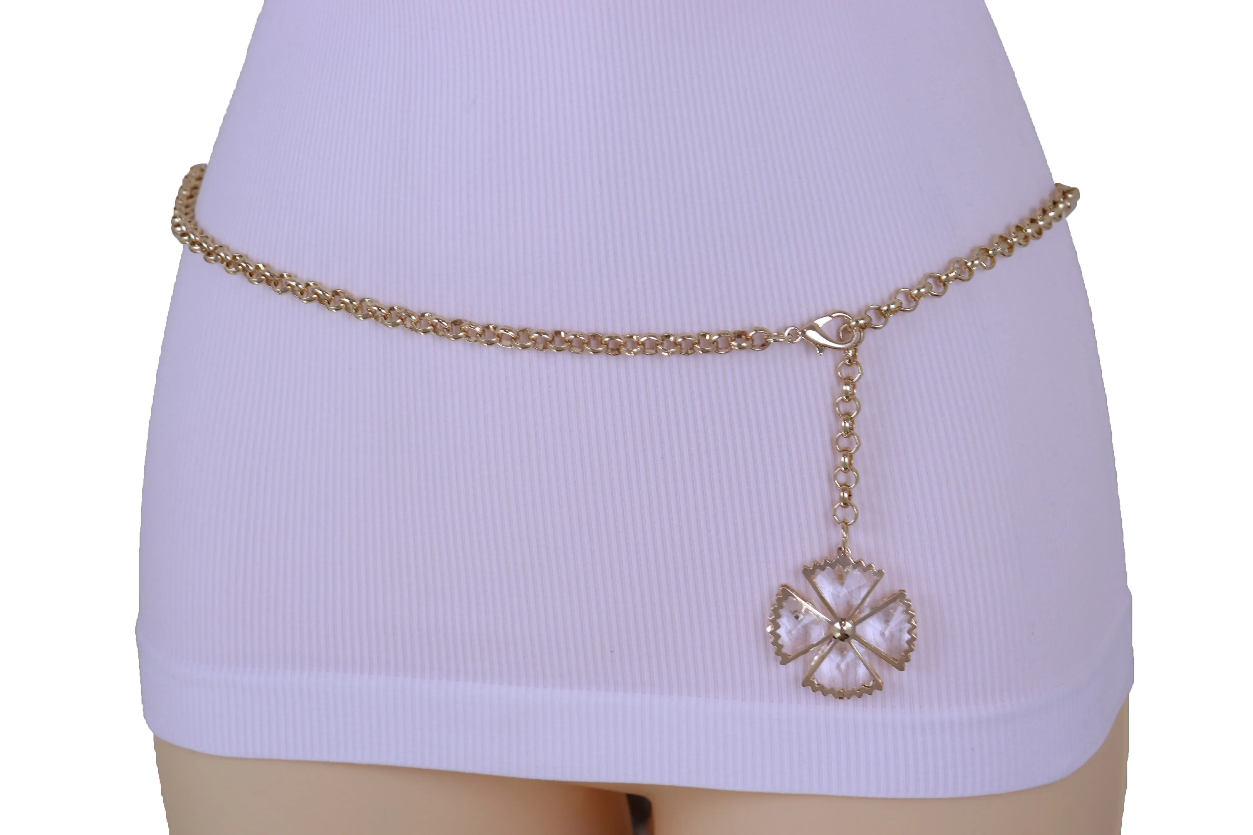 Gold Metal Chain Skinny Waistband Fashion Belt Flower Charm Plus XL XXL