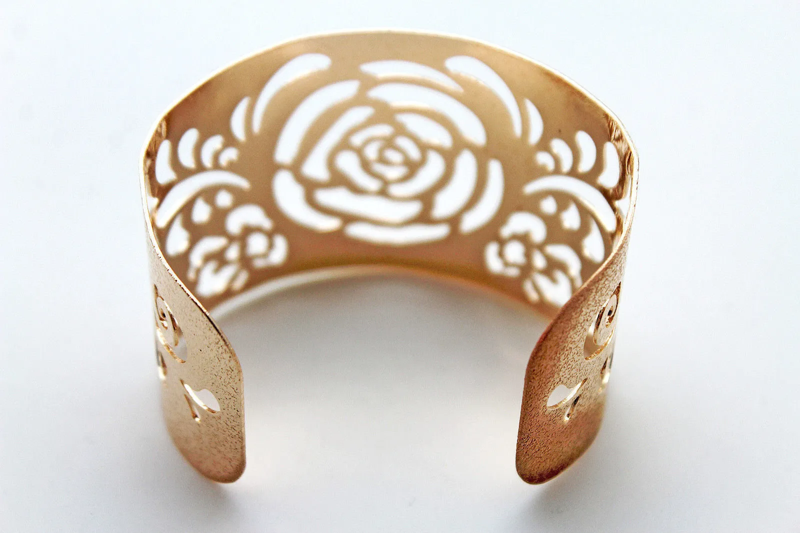 Gold Metal Cuff Cut Outs Adjustable Bracelet Light Flowers