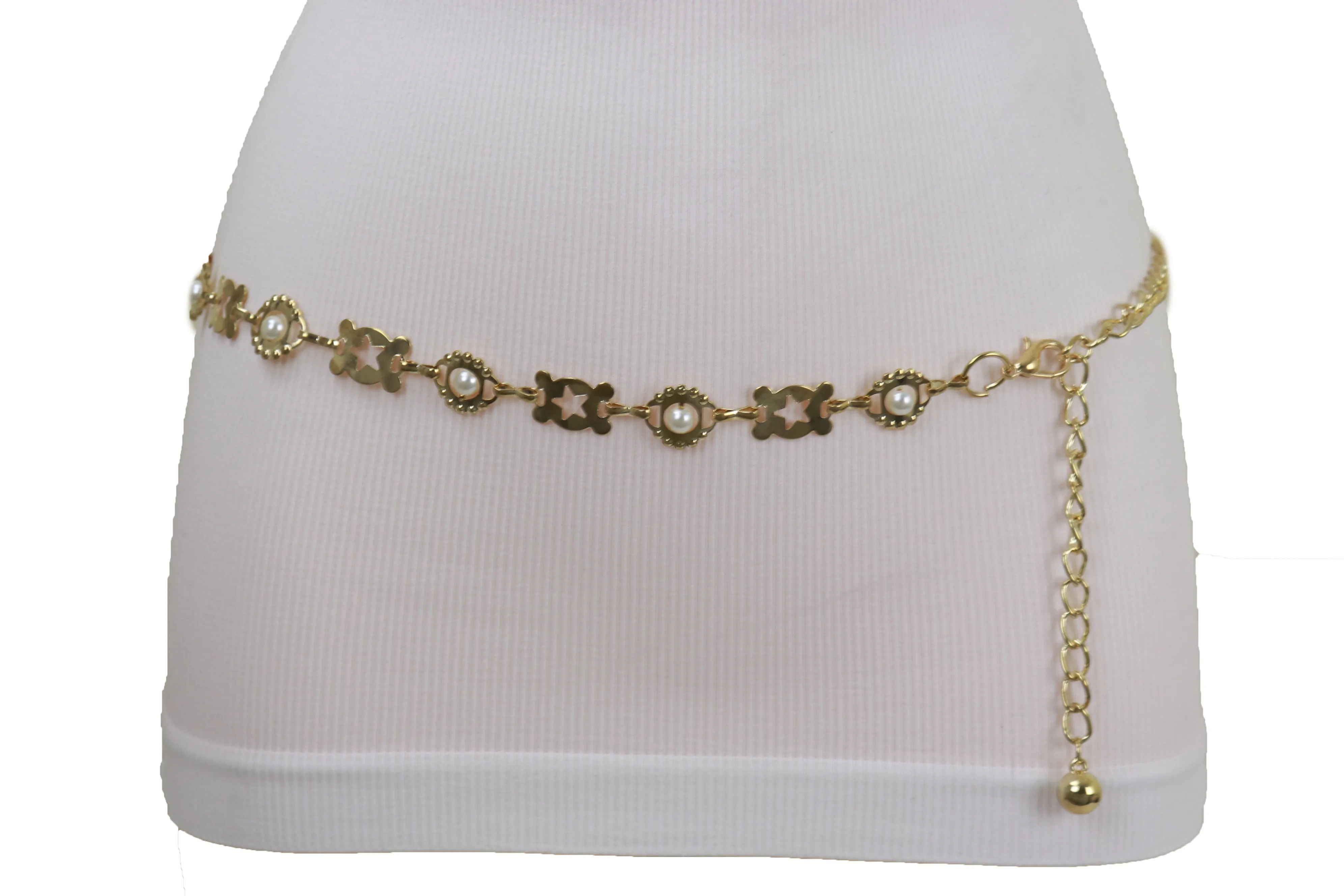 Gold Metal Fashion Belt Star Charm Beads Fit Size S M L