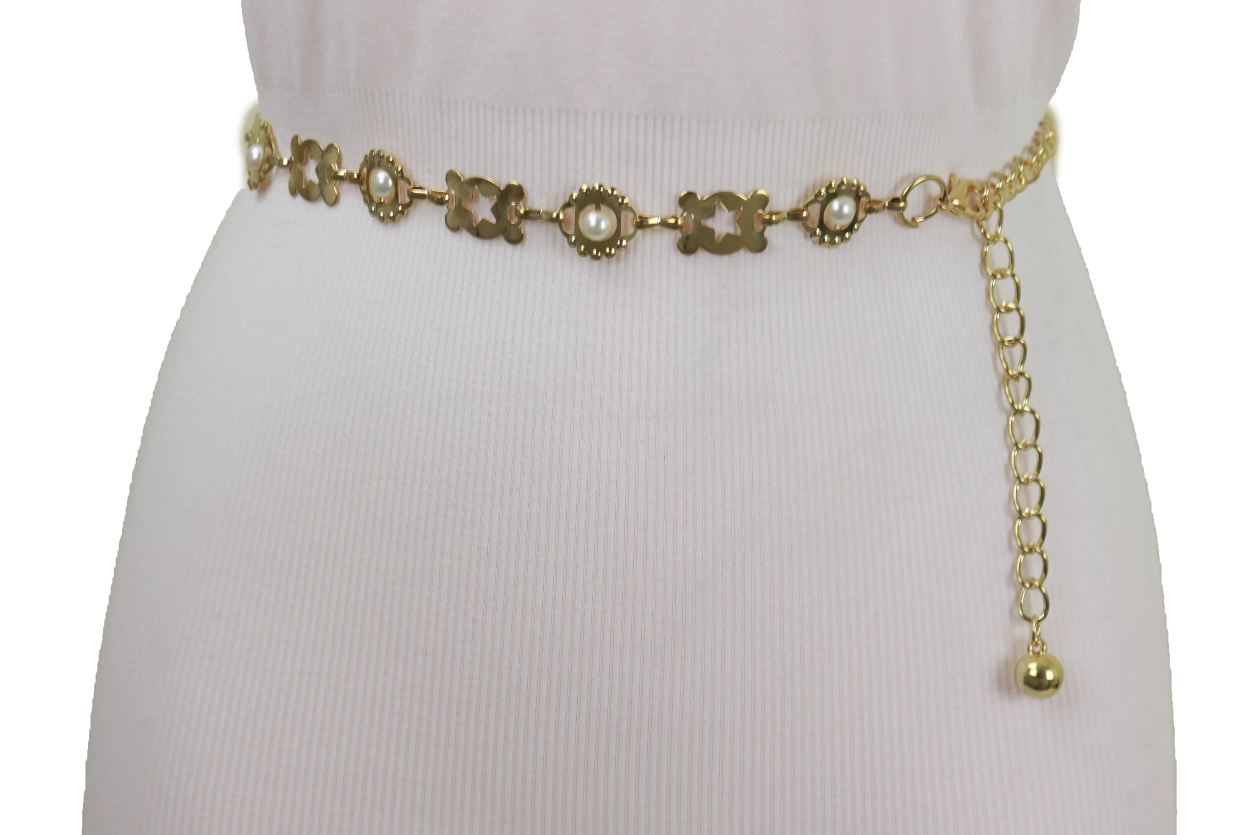 Gold Metal Fashion Belt Star Charm Beads Fit Size S M L