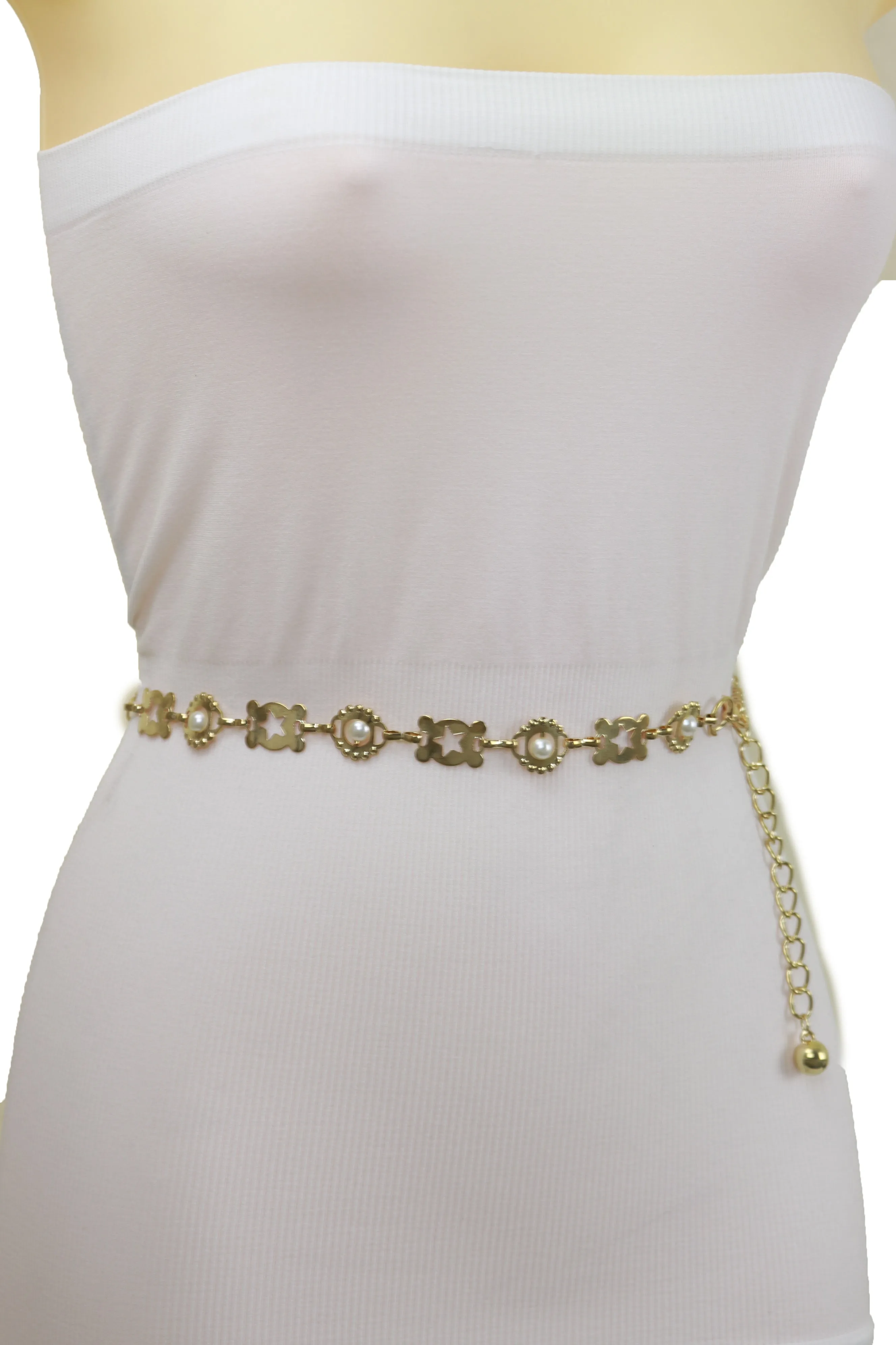 Gold Metal Fashion Belt Star Charm Beads Fit Size S M L