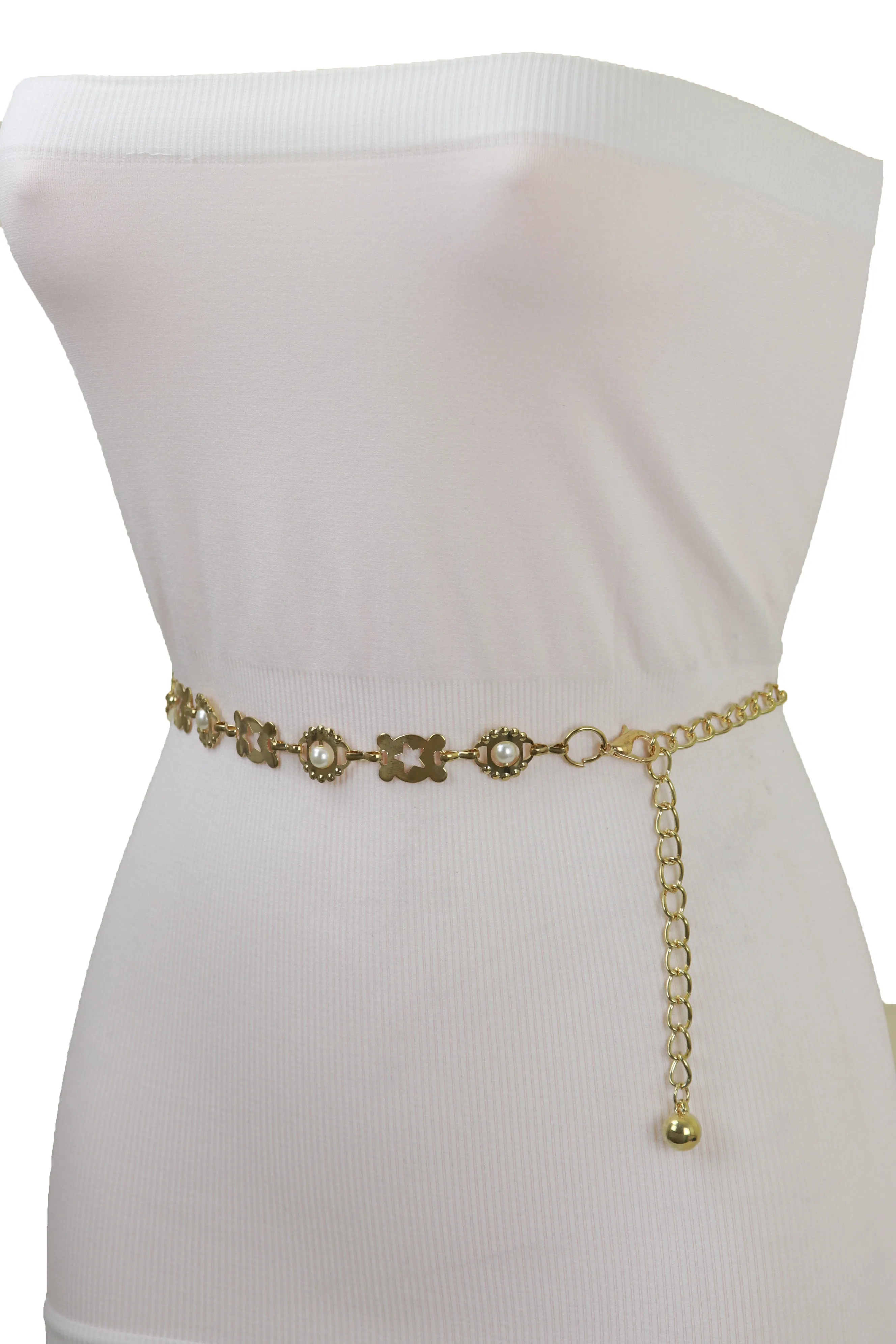 Gold Metal Fashion Belt Star Charm Beads Fit Size S M L