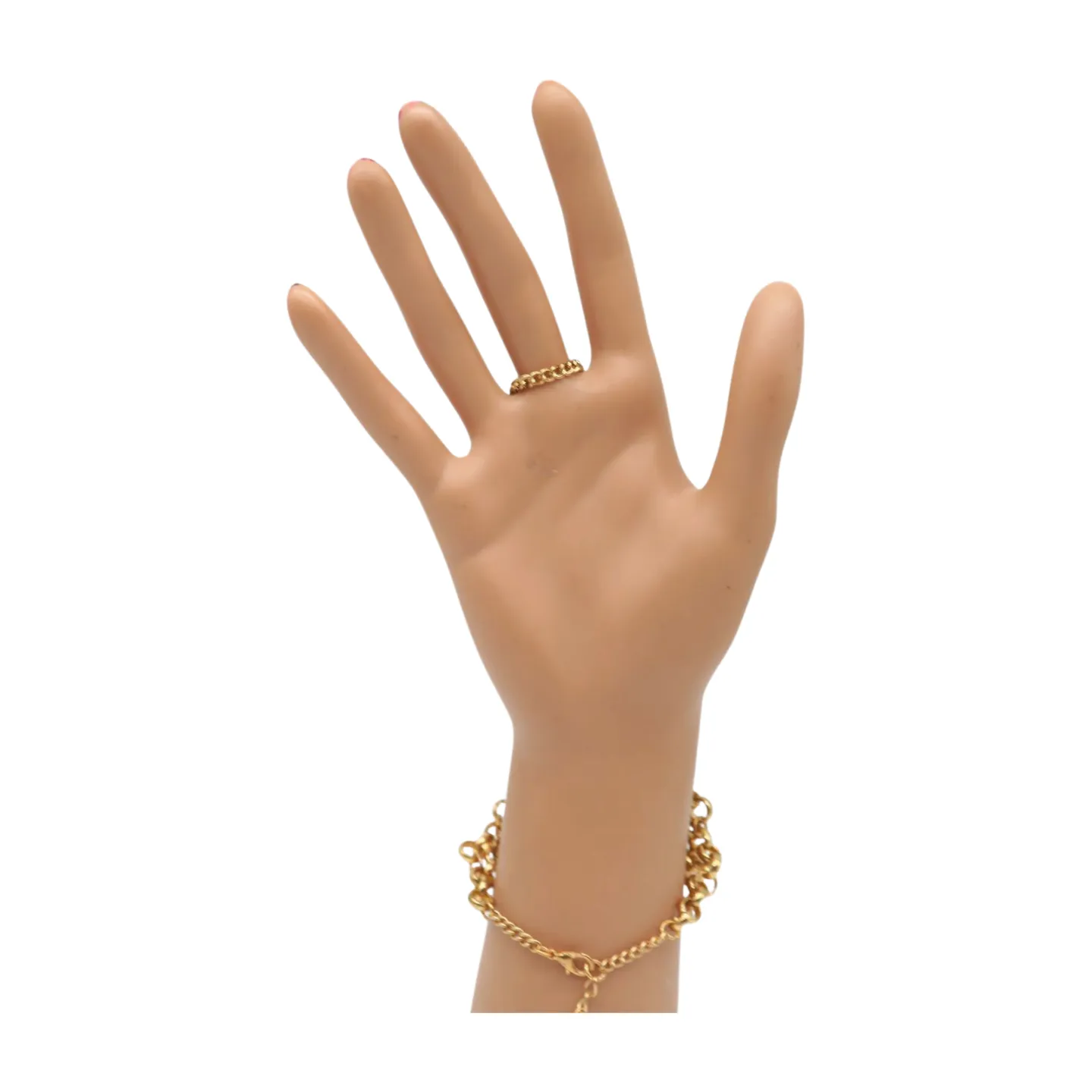 Gold Metal Hand Chain Wrist Bracelet Multi Links Connected Ring