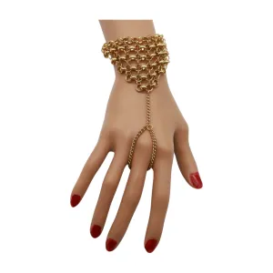 Gold Metal Hand Chain Wrist Bracelet Multi Links Connected Ring