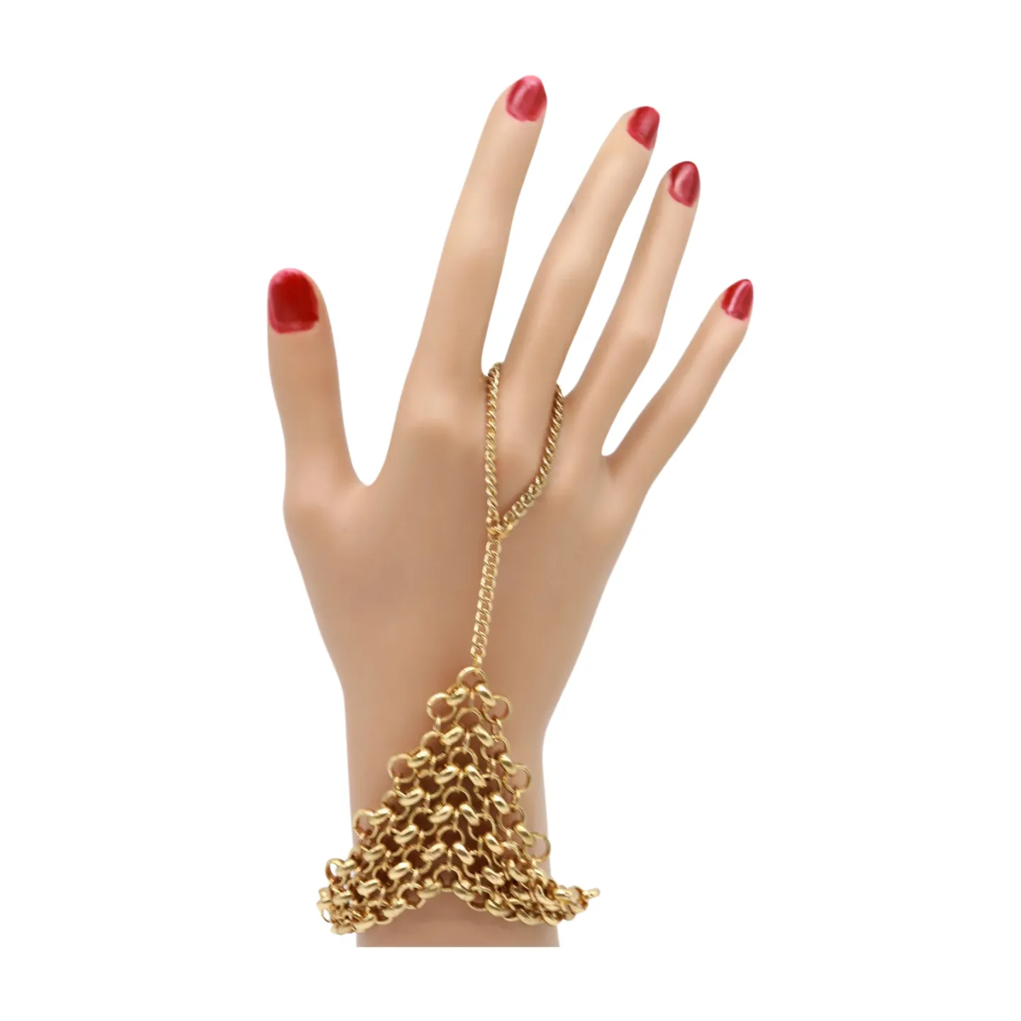 Gold Metal Hand Chain Wrist Bracelet Multi Links Connected Ring