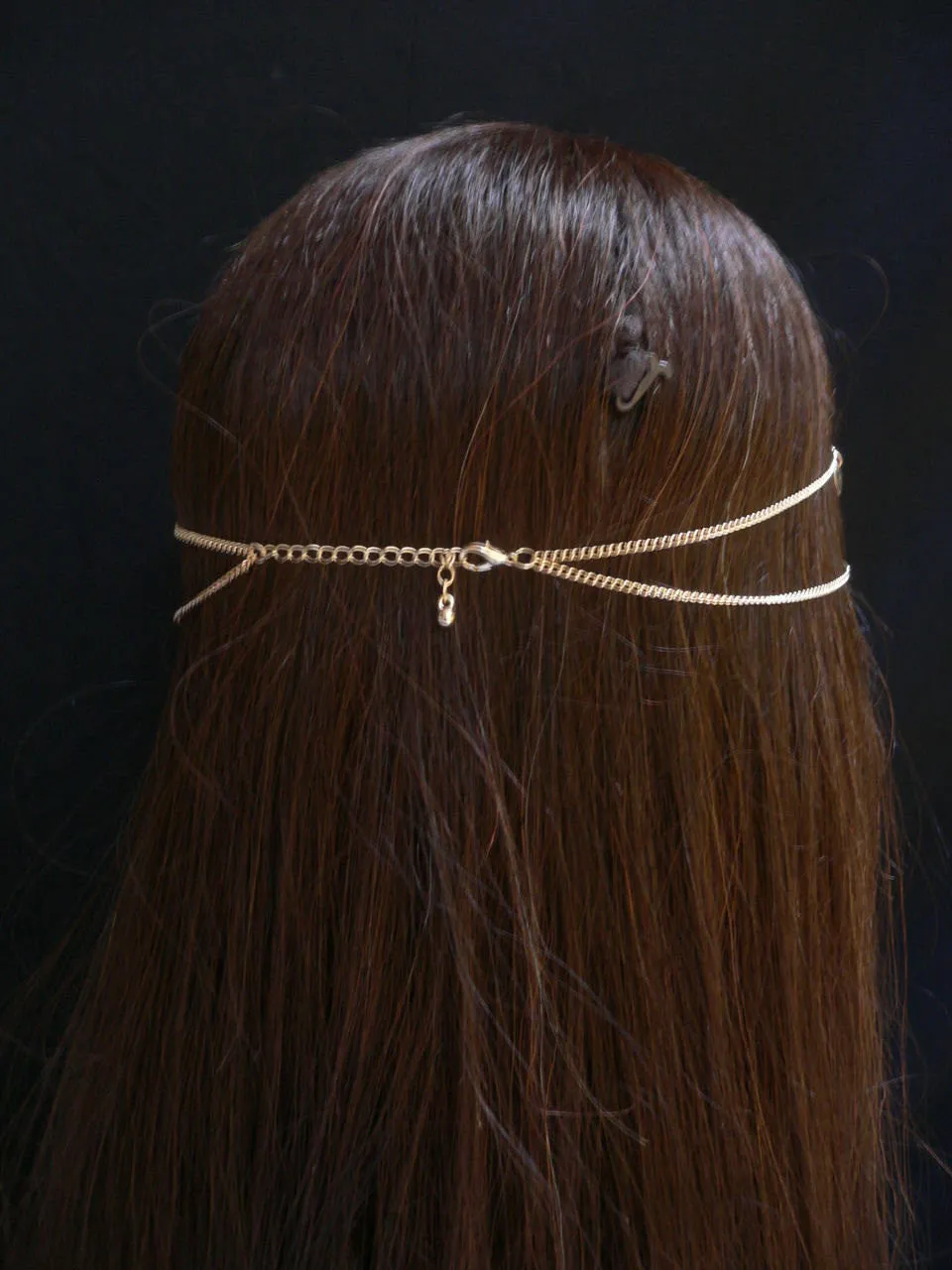 Gold Metal Head Band Chain Multi Hearts Jewelry Hair Casual