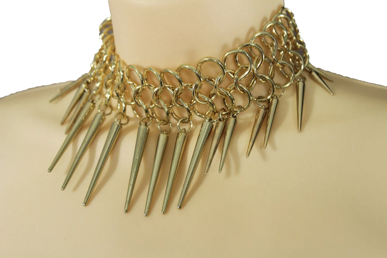 Gold Metal Multi Spikes NY Hip Hop Choker Necklace Sexy Gothic Jewelry